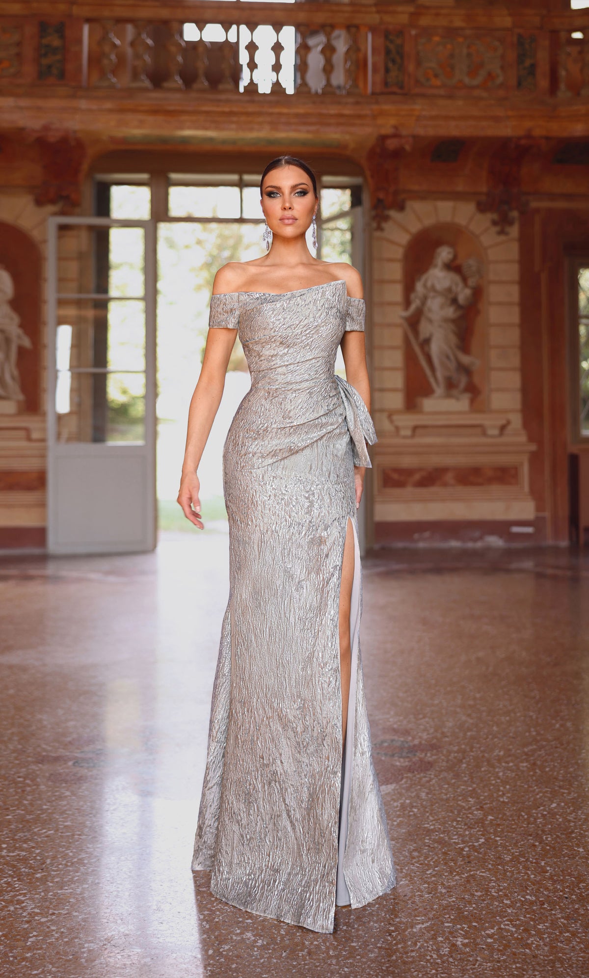 ALYCE Paris 27717 Special Occasion Off The Shoulder Neckline Slit Straight Dress