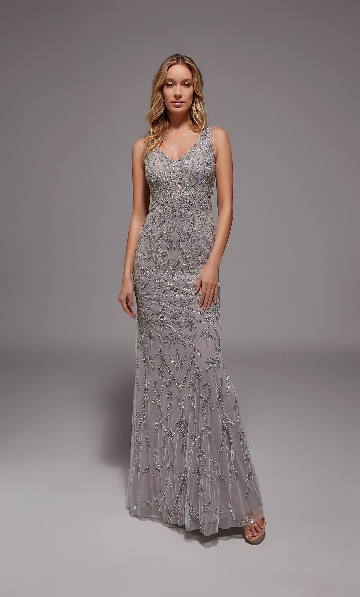 Alyce Paris 27799 Ocasião Especial de Vestido reto embelezado de decote em V