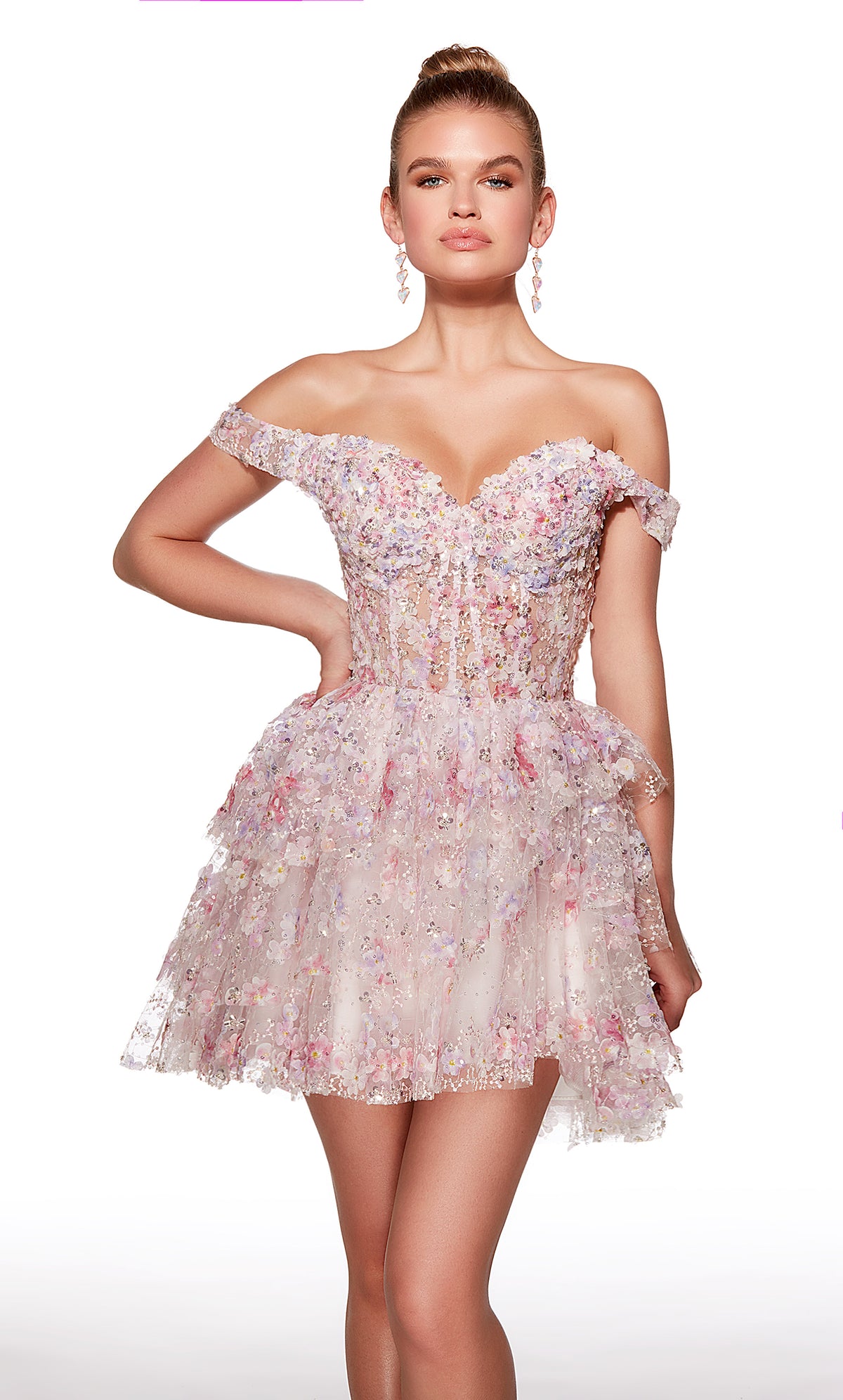 Alyce Paris 30004 Homecoming Short Off the Spalla Scollo abbellito un abito da linea