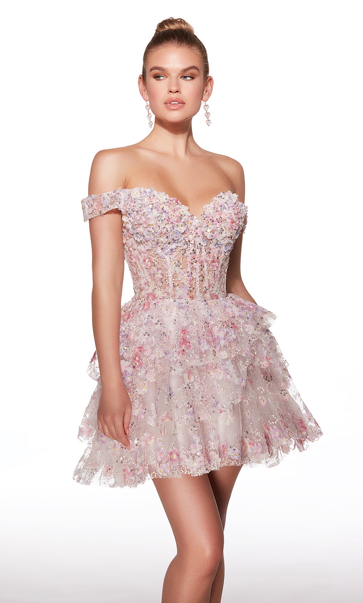 Alyce Paris 30004 Homecoming Short Off the Spalla Scollo abbellito un abito da linea