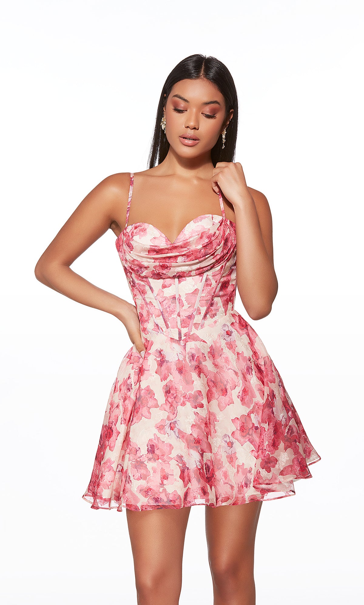 Alyce Paris 30033 Homecoming Cowl Cowl Codline Corset Un vestido de línea
