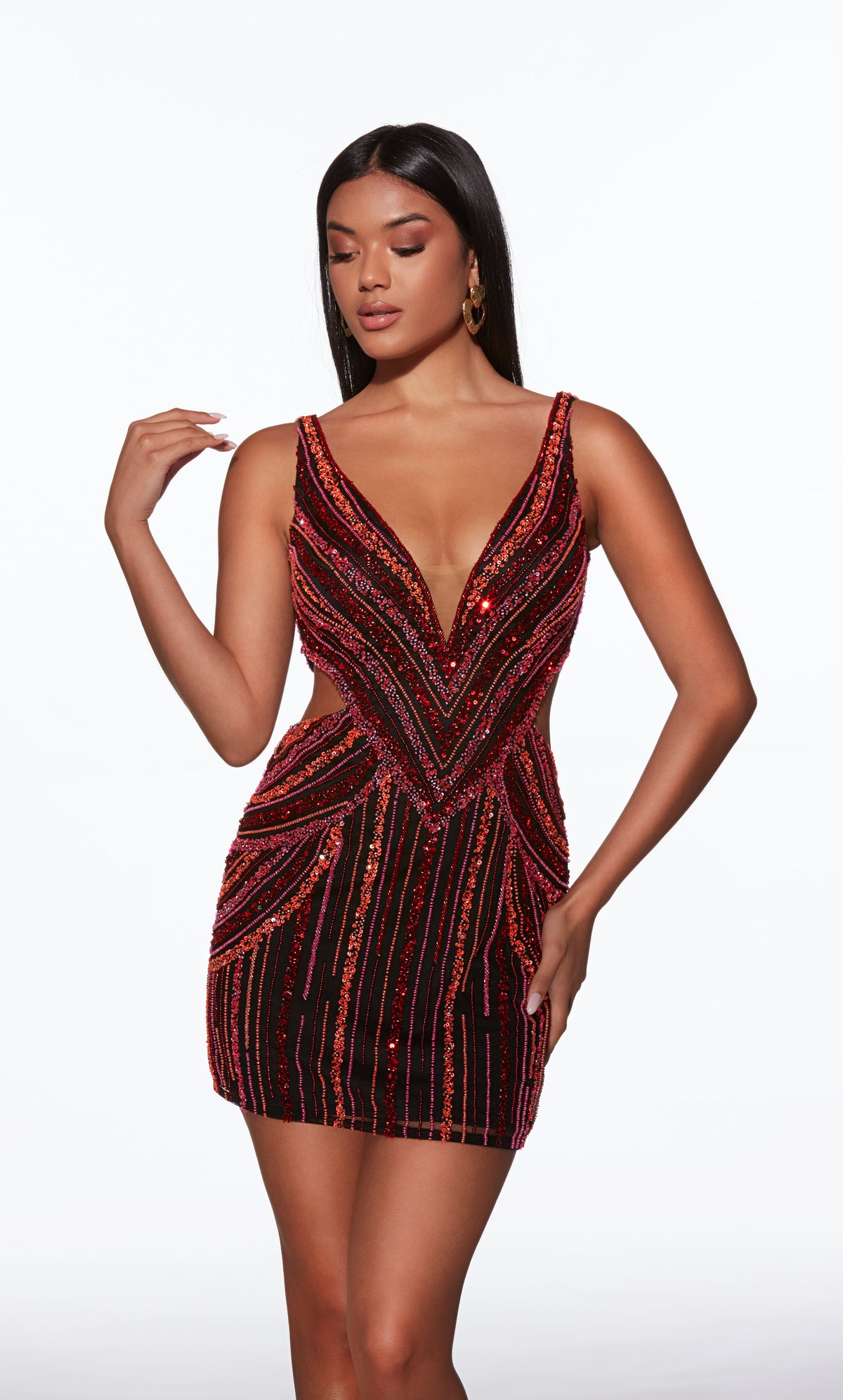 Alyce Paris 40012ホームカミングショートVネック装飾ストレートドレス