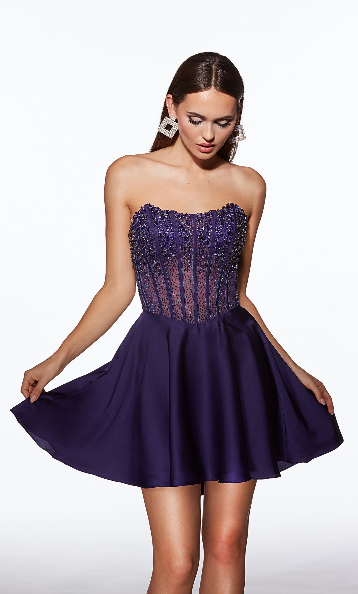 Alyce Paris 40101 decote curto sem alças embelezado um vestido de linha
