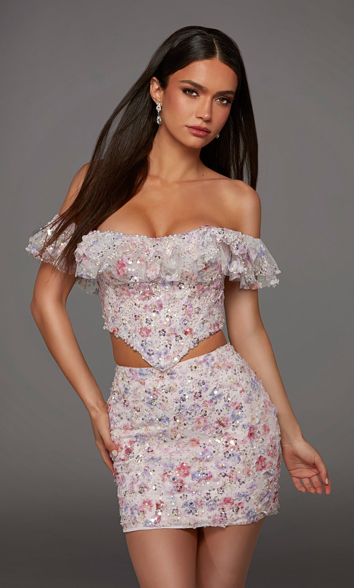 ALYCE Paris 40167 Homecoming Short Off The Shoulder Neckline Two-piece Straight Dress