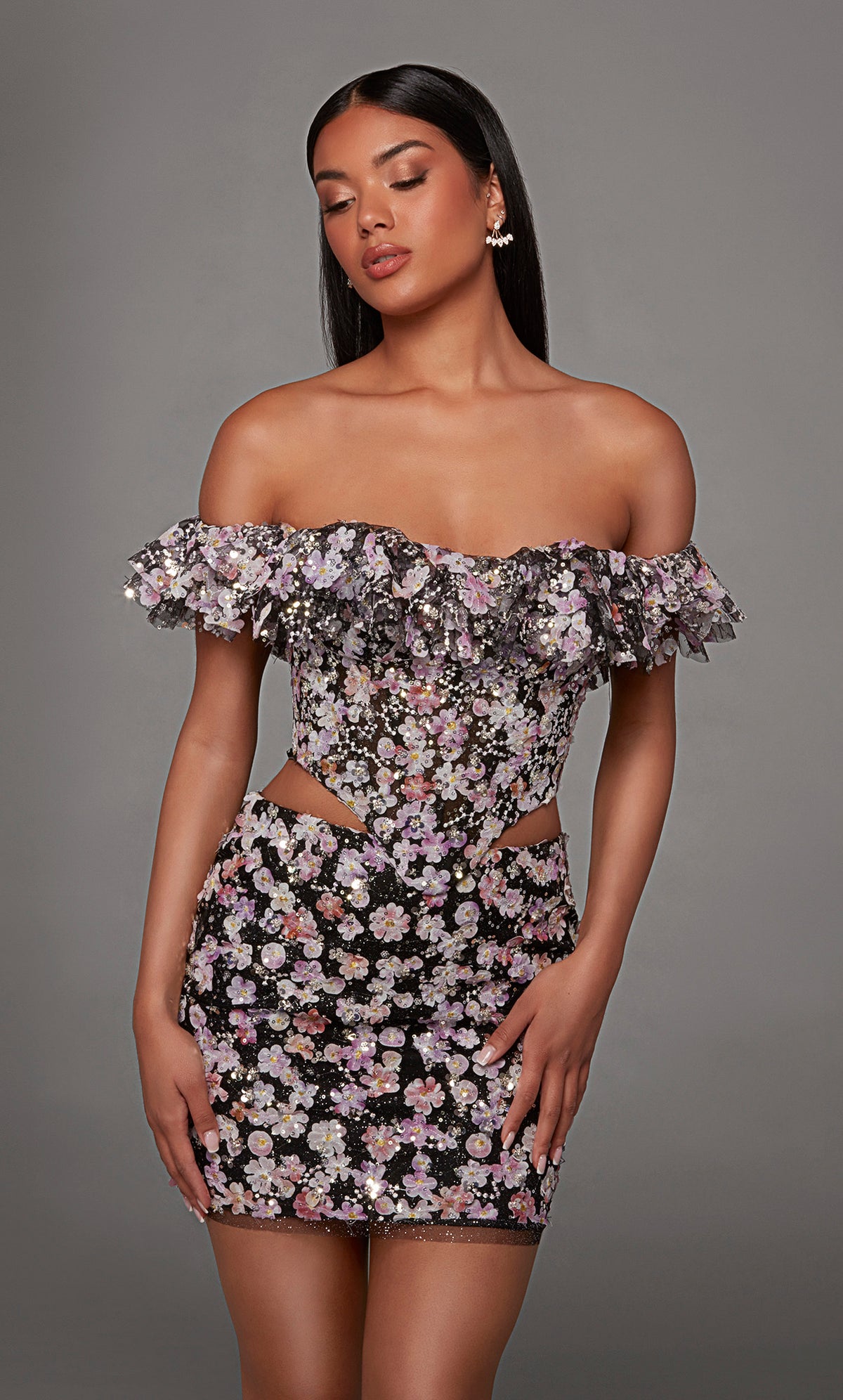 ALYCE Paris 40167 Homecoming Short Off The Shoulder Neckline Two-piece Straight Dress