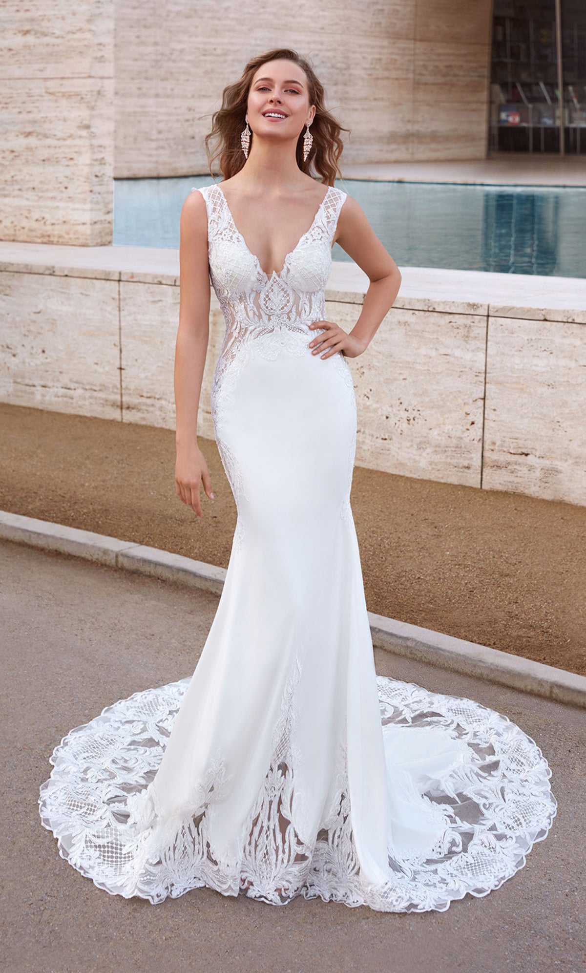 Alyce Paris 5065 Braut V-Ausschnitt Elegantes Meerjungfraukleid