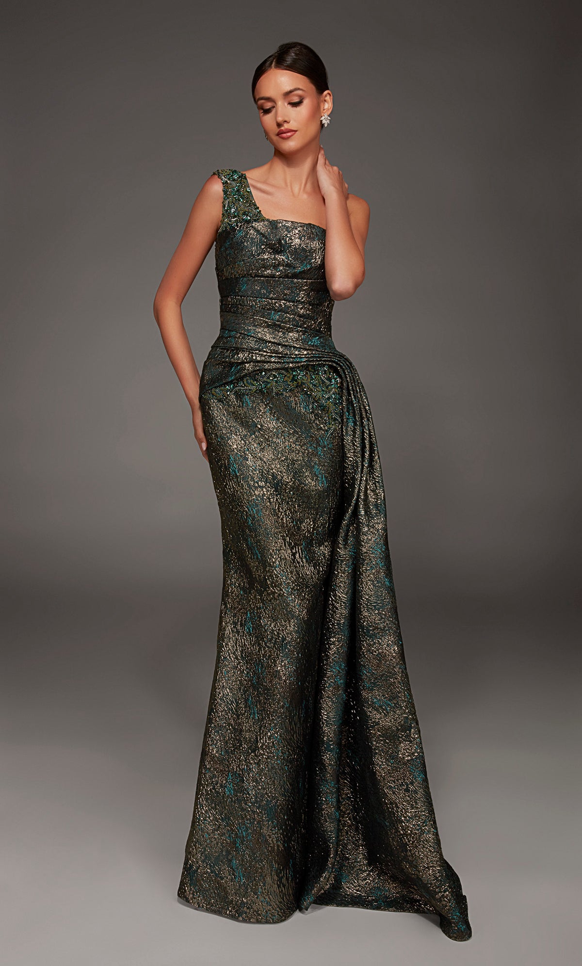 ALYCE Paris 55033 One Shoulder Neckline Modest A Line Dress