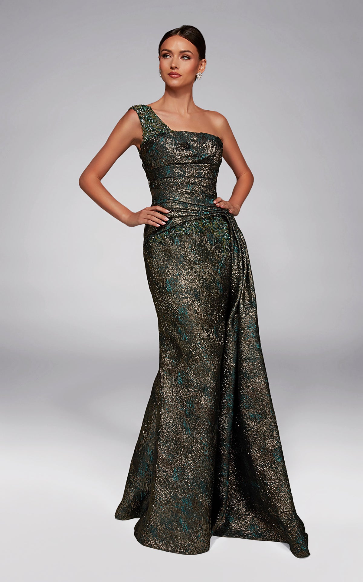 ALYCE Paris 55033 One Shoulder Neckline Modest A Line Dress