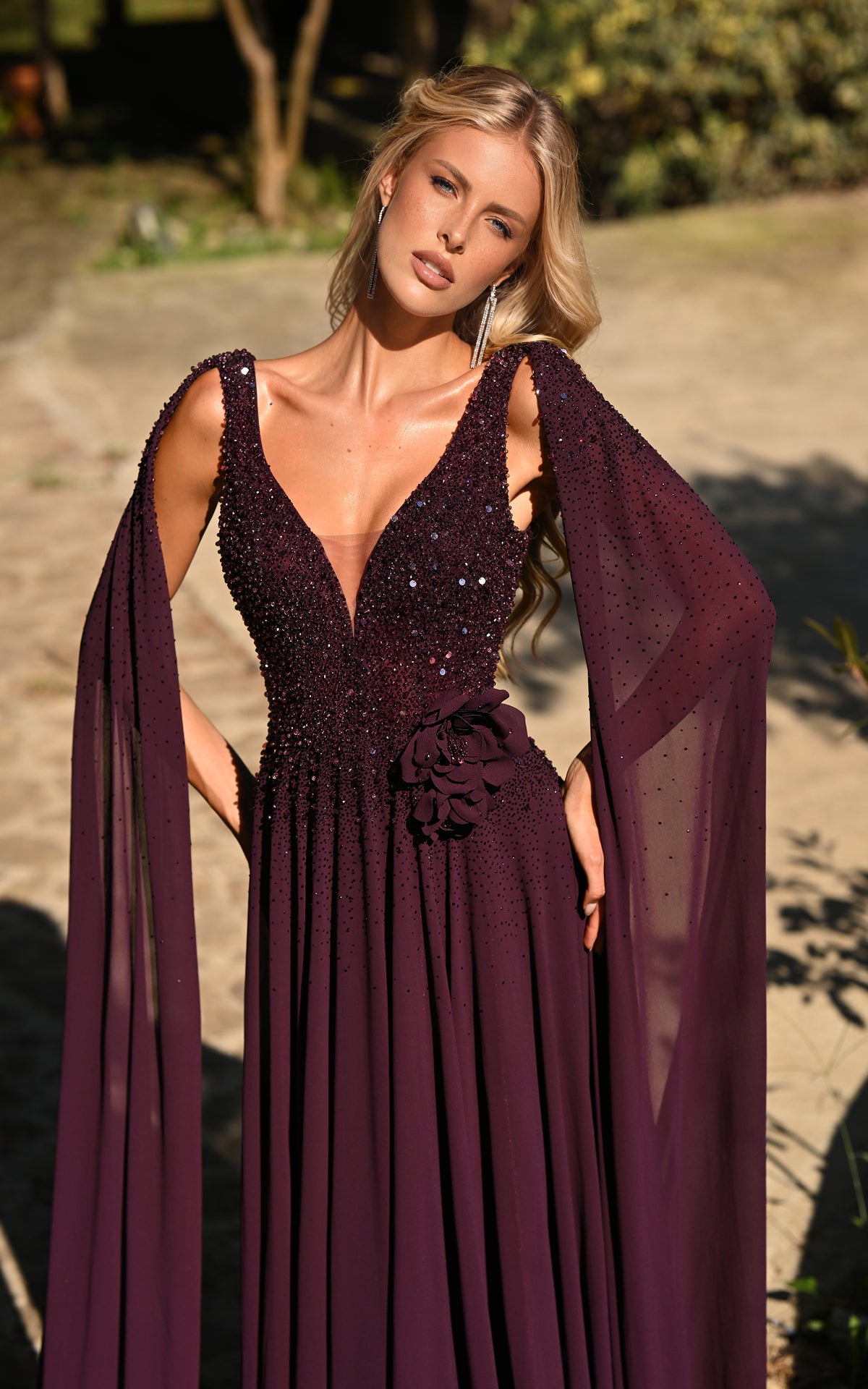 ALYCE Paris 55062 V-neckline Embellished Flowy Dress