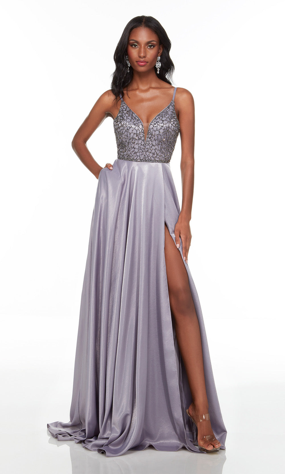 ALYCE Paris 61197 Alyce Long Straight Across Embellished Flowy Dress