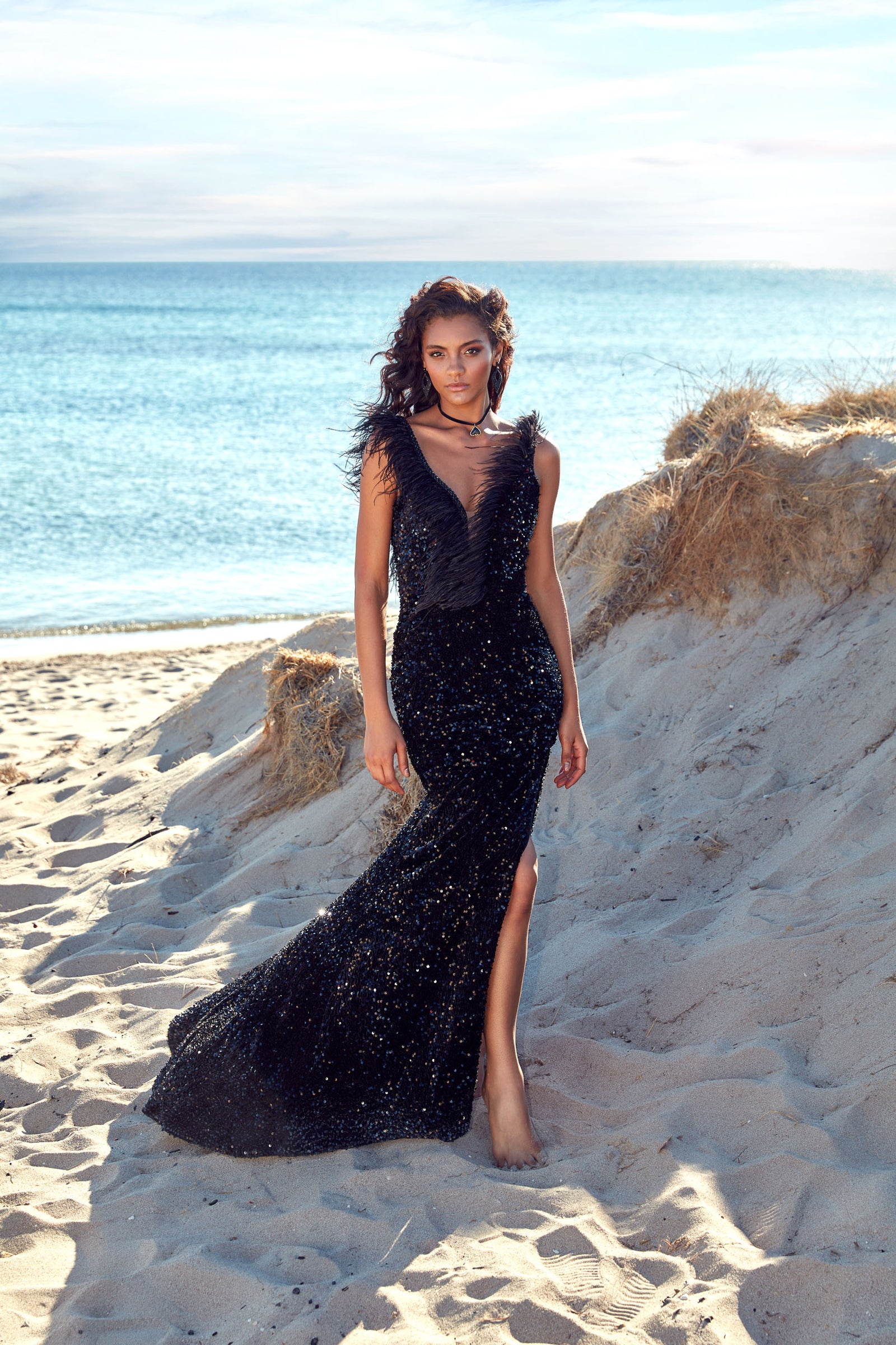 ALYCE Paris 61374 Alyce Long Plunging Embellished Straight Dress