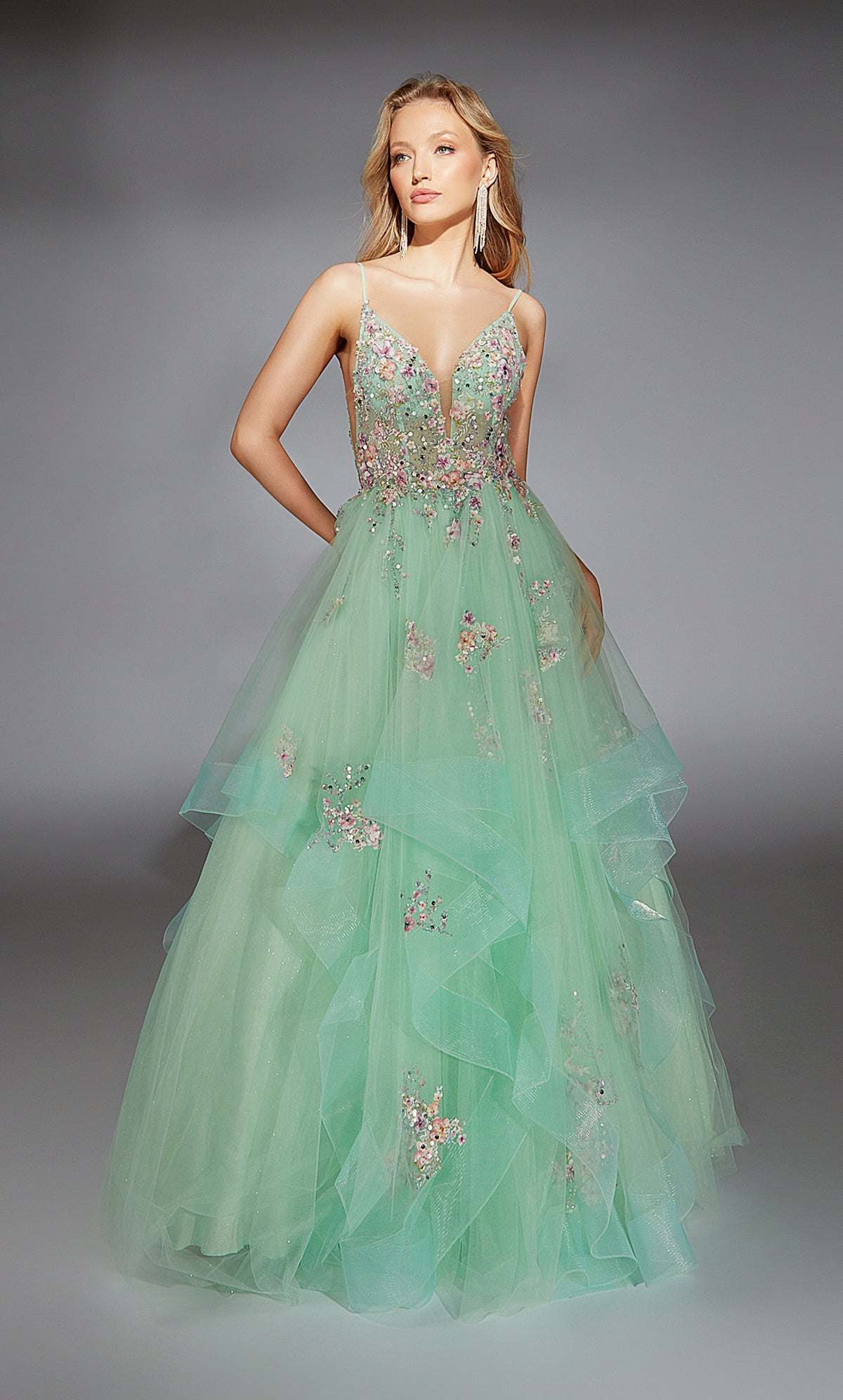 ALYCE Paris 61735 Alyce Long Plunging Neckline Ruffles Ballgown Dress
