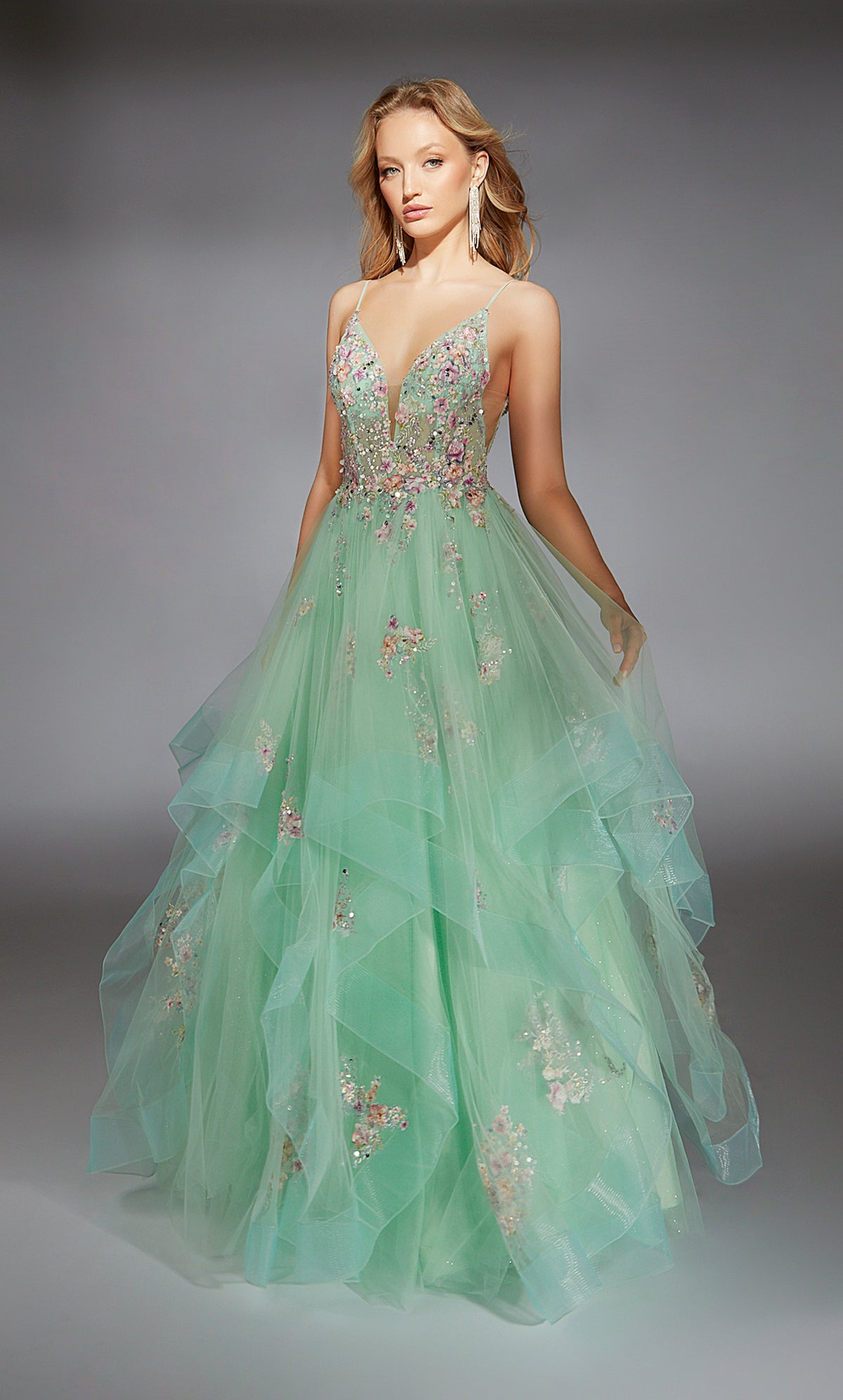 ALYCE Paris 61735 Alyce Long Plunging Neckline Ruffles Ballgown Dress