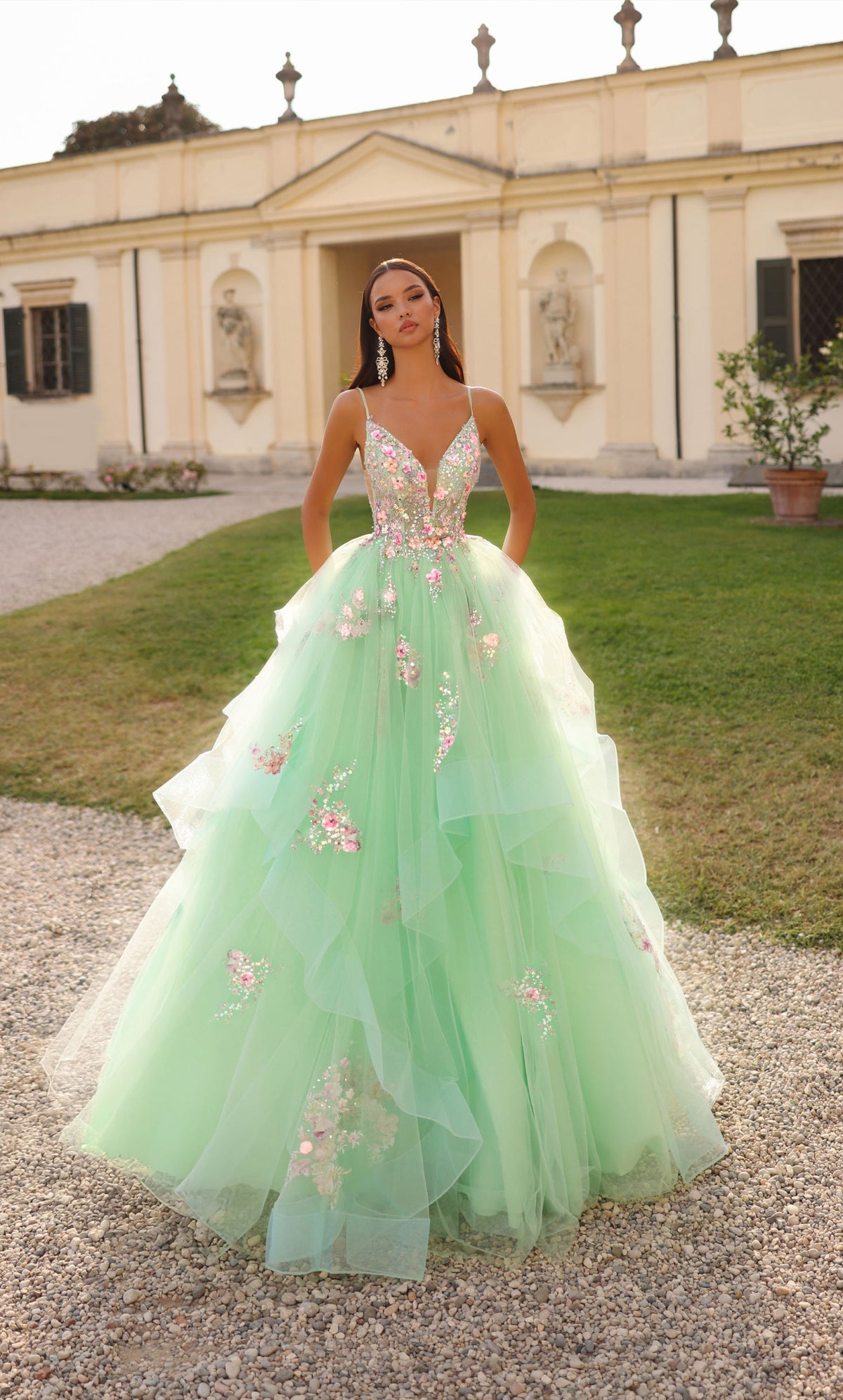 ALYCE Paris 61735 Alyce Long Plunging Neckline Ruffles Ballgown Dress