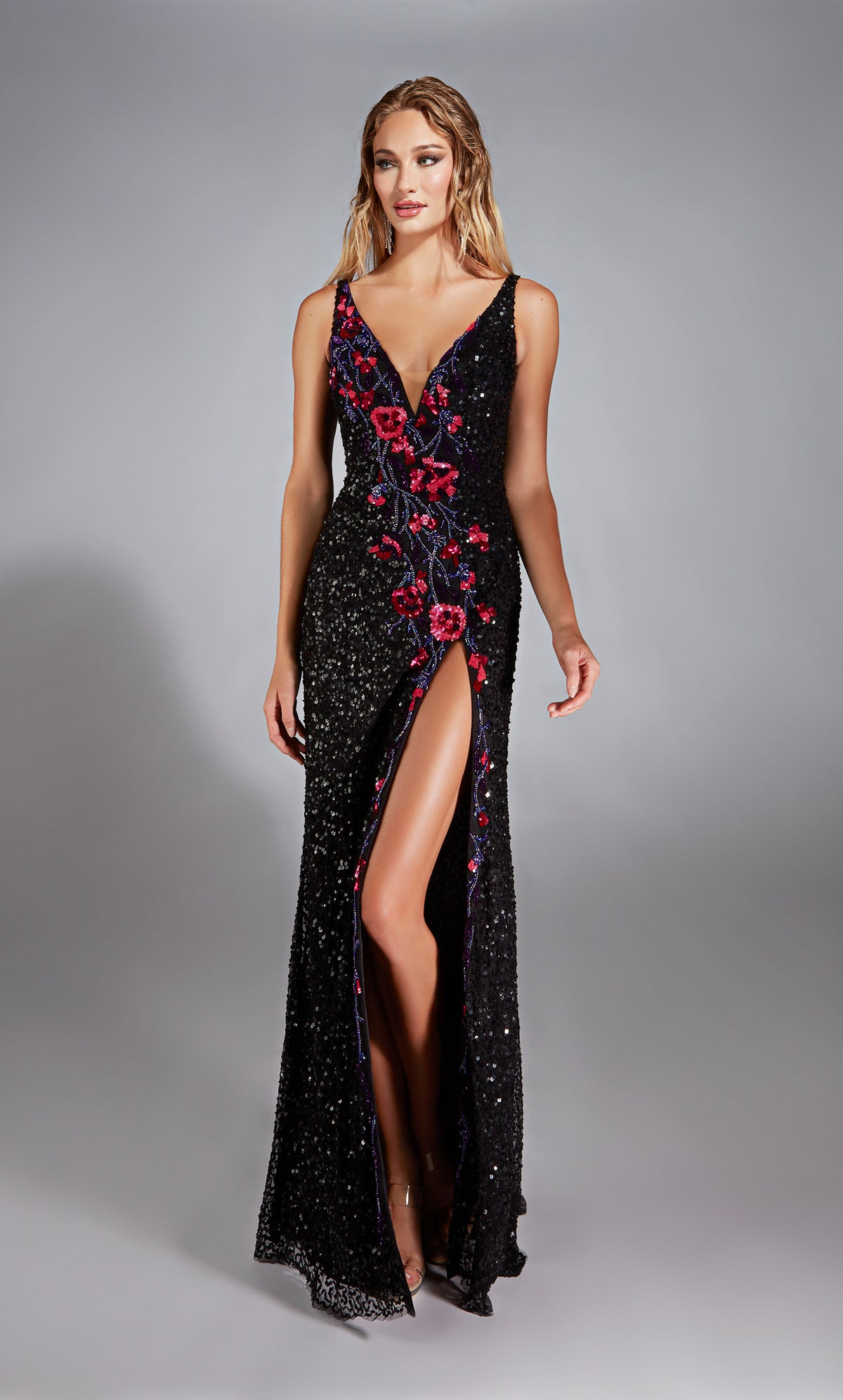 Alyce Paris 61841 Alyce Long V-Neck verschönerte gerade Kleidung