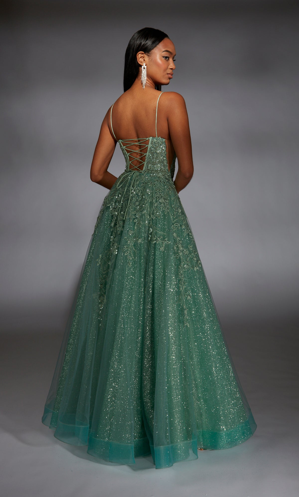 Alyce Paris 61915 Alyce Long Plunging Shimmery/Sparkly Medium Plood Plore