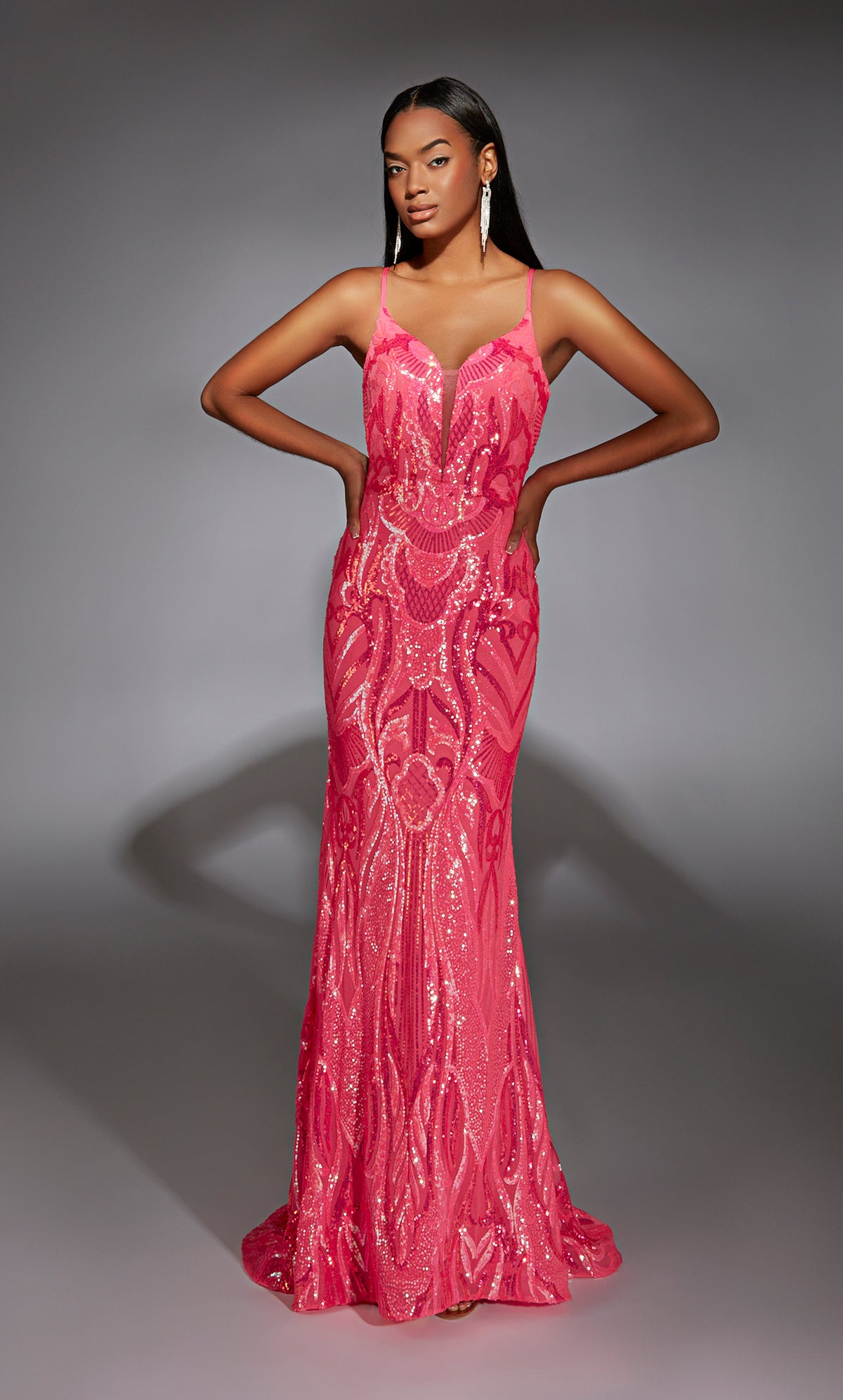 巴黎Alyce 61930 Alyce长下点缀的适合和耀斑连衣裙