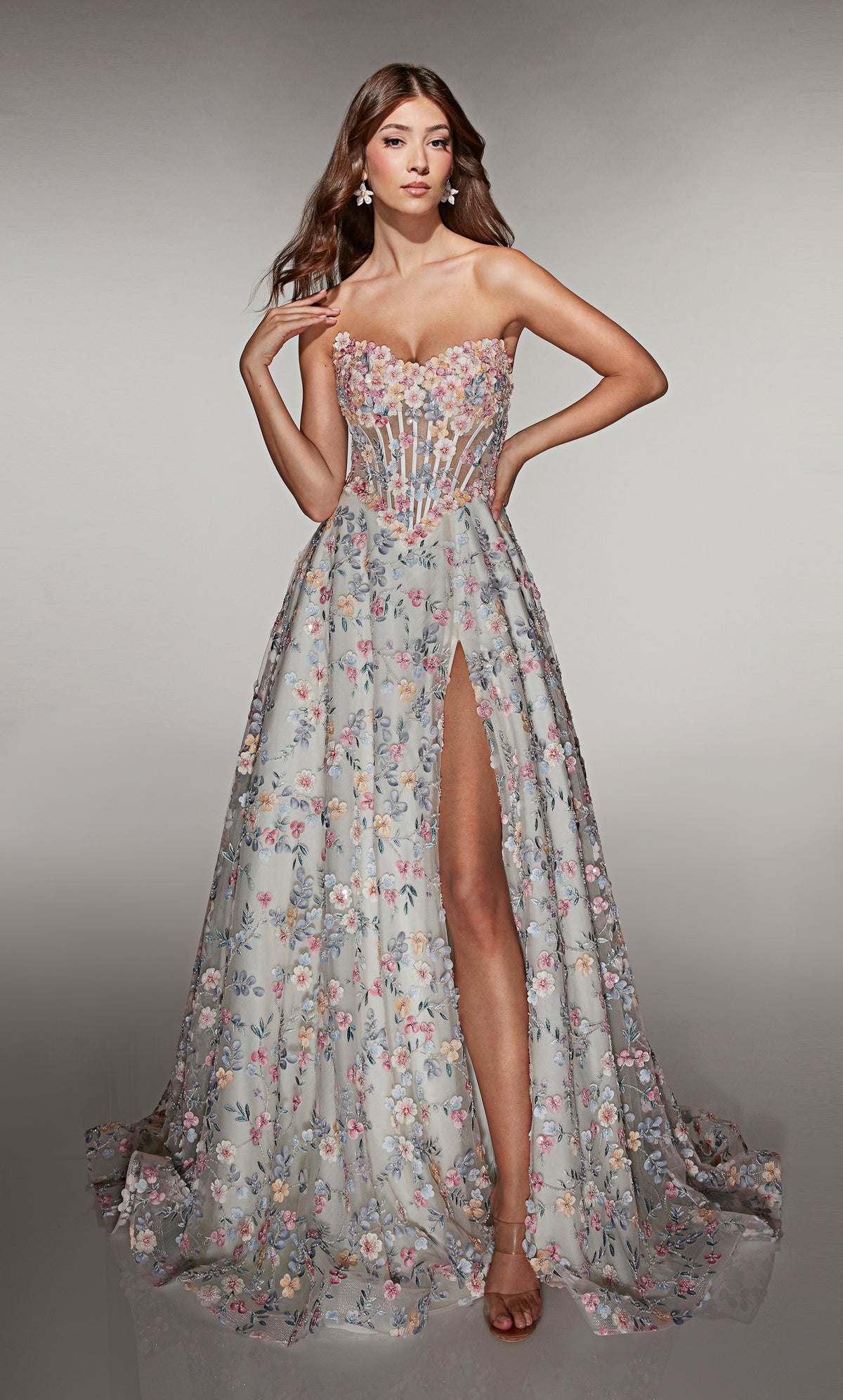 ALYCE Paris 61986 Alyce Long Strapless Neckline Corset A Line Dress