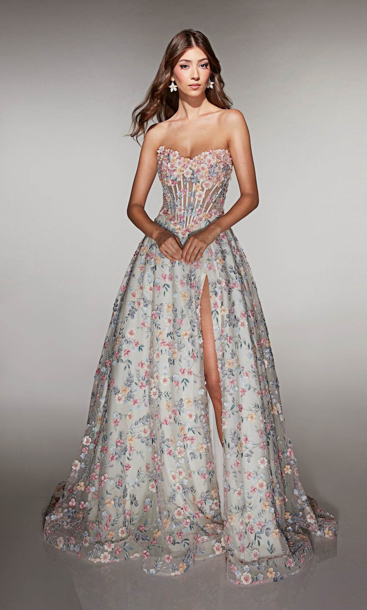 ALYCE Paris 61986 Alyce Long Strapless Neckline Corset A Line Dress