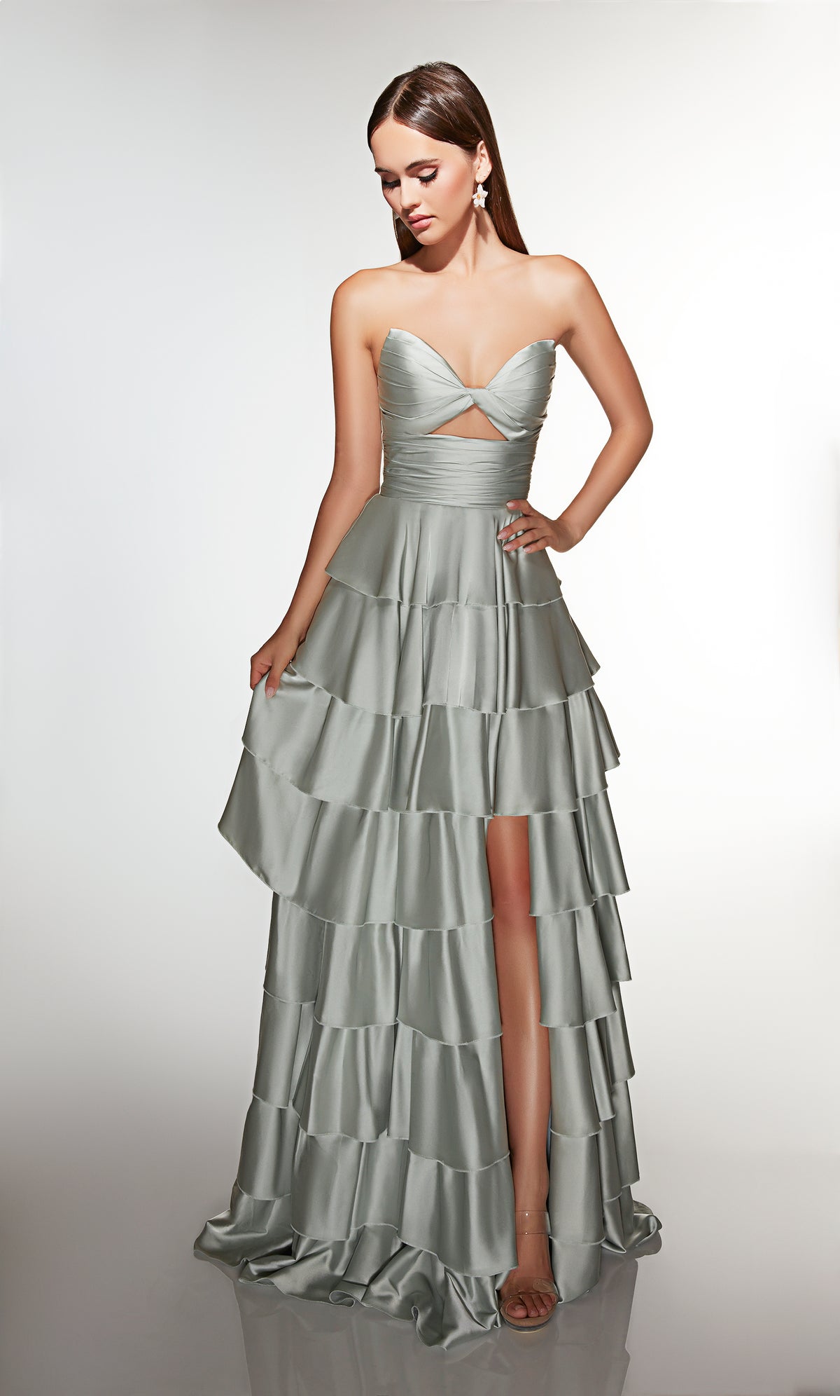 ALYCE Paris 61987 Alyce Long Cat-eye Neckline Ruffles A Line Dress