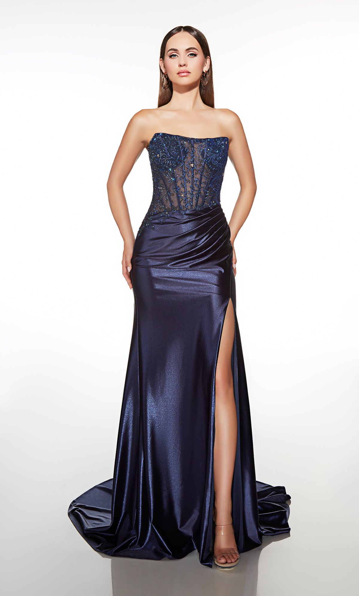 ALYCE Paris 62027 Alyce Long Scoop Neckline Illusion Straight Dress
