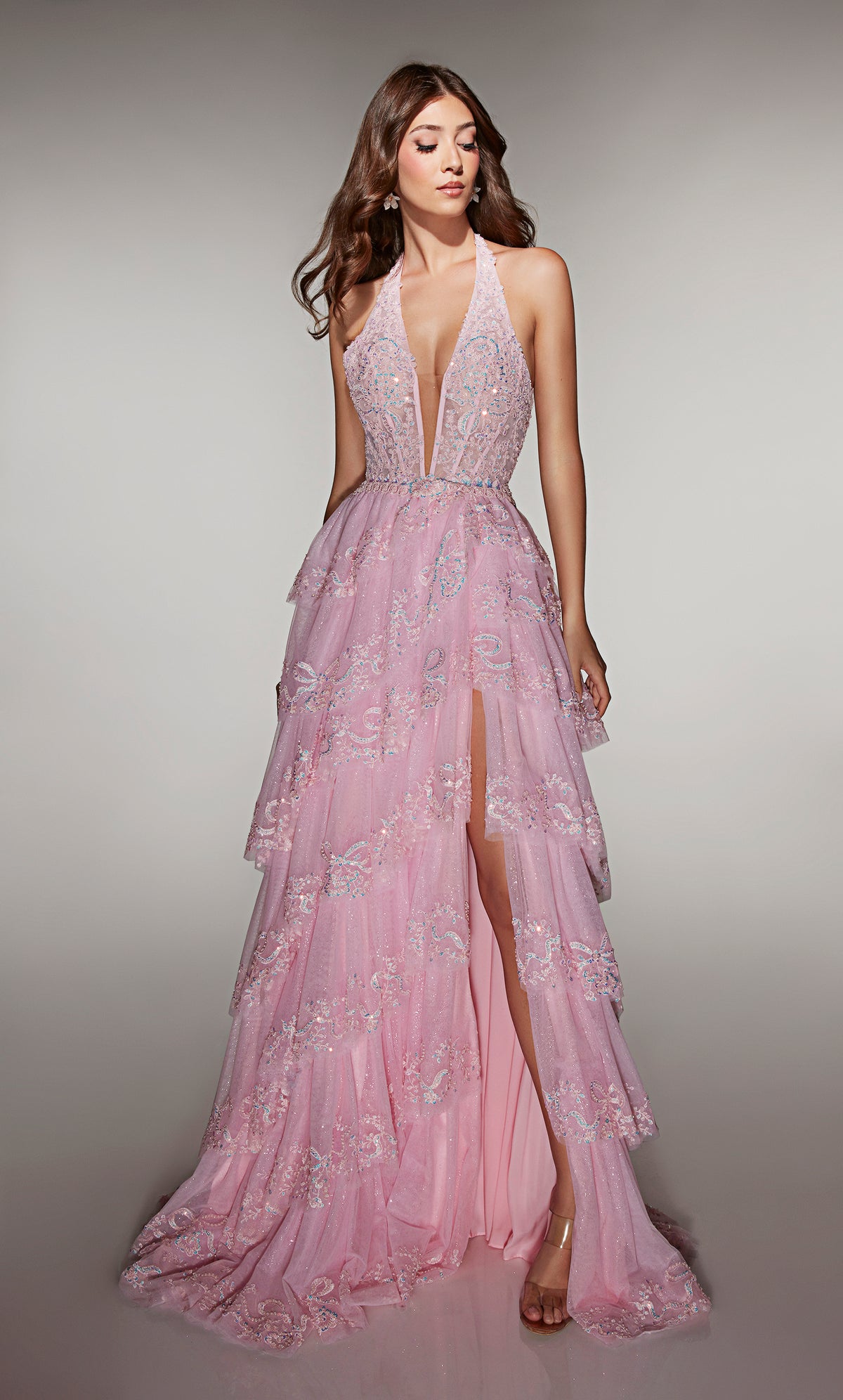 ALYCE Paris 62037 Alyce Long Halter Neckline Embellished A Line Dress