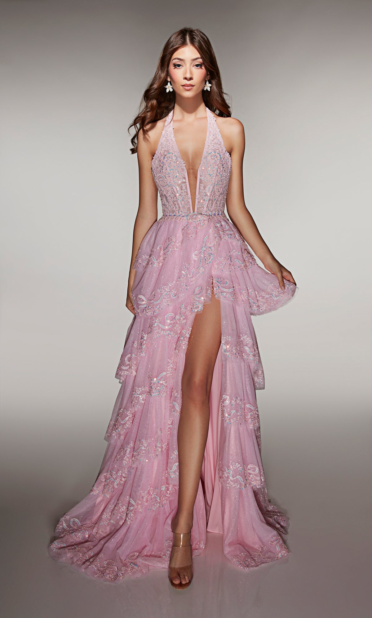 ALYCE Paris 62037 Alyce Long Halter Neckline Embellished A Line Dress