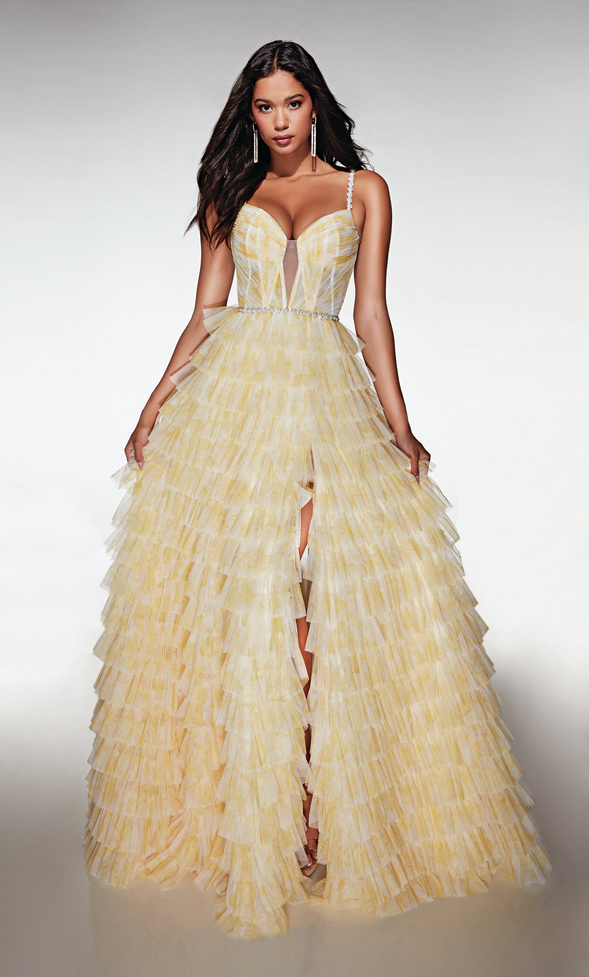 ALYCE Paris 62052 Alyce Long Plunging Neckline Ruffles A Line Dress