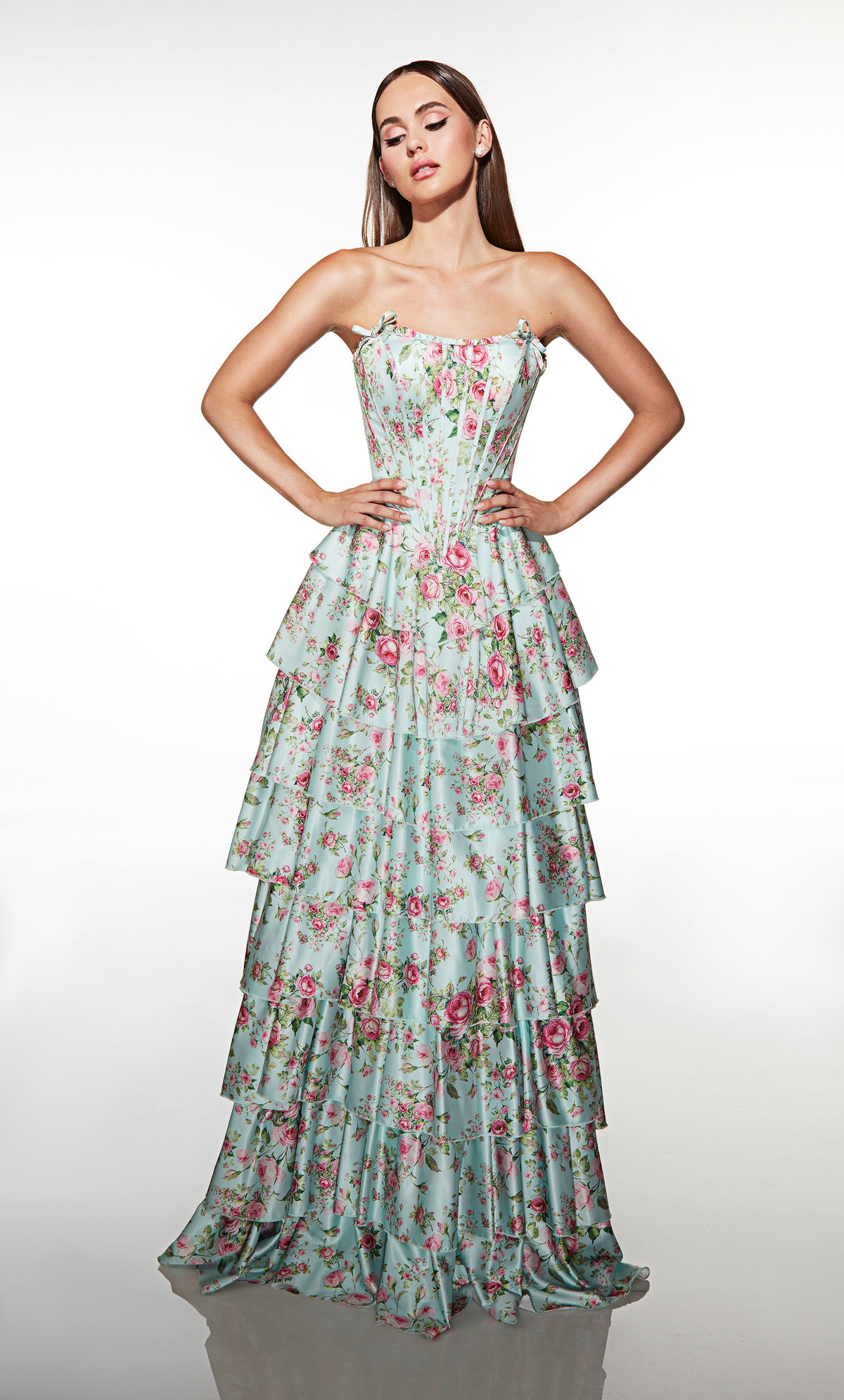 ALYCE Paris 62066 Alyce Long Scoop Neckline Ruffles A Line Dress