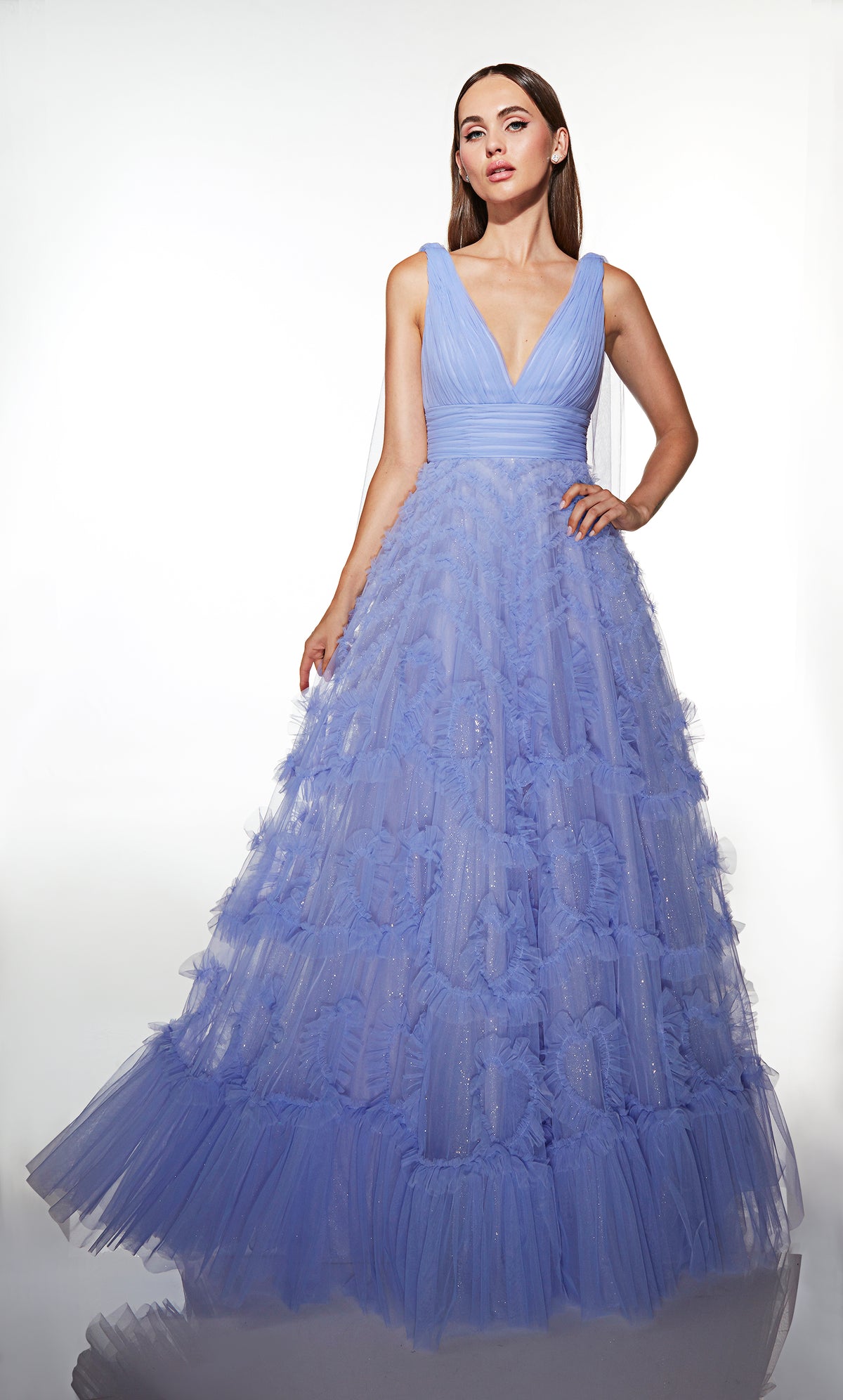 ALYCE Paris 62079 Alyce Long V-neckline Ruffles A Line Dress