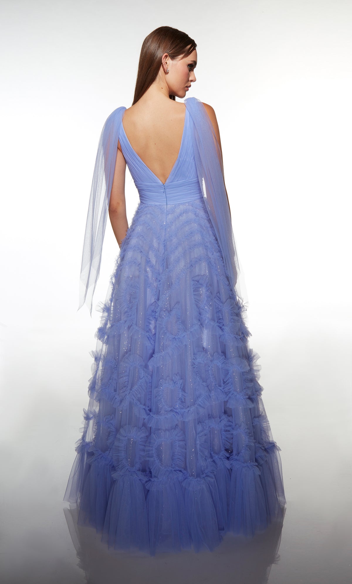 ALYCE Paris 62079 Alyce Long V-neckline Ruffles A Line Dress