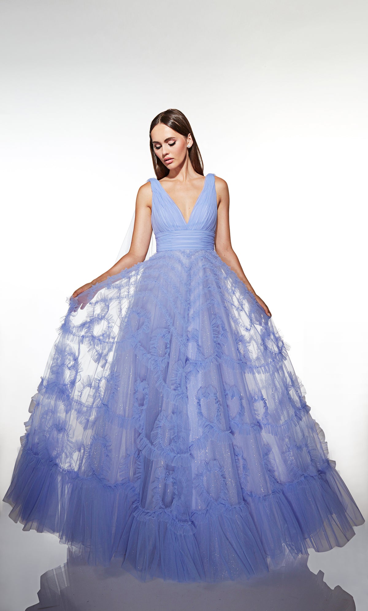 ALYCE Paris 62079 Alyce Long V-neckline Ruffles A Line Dress