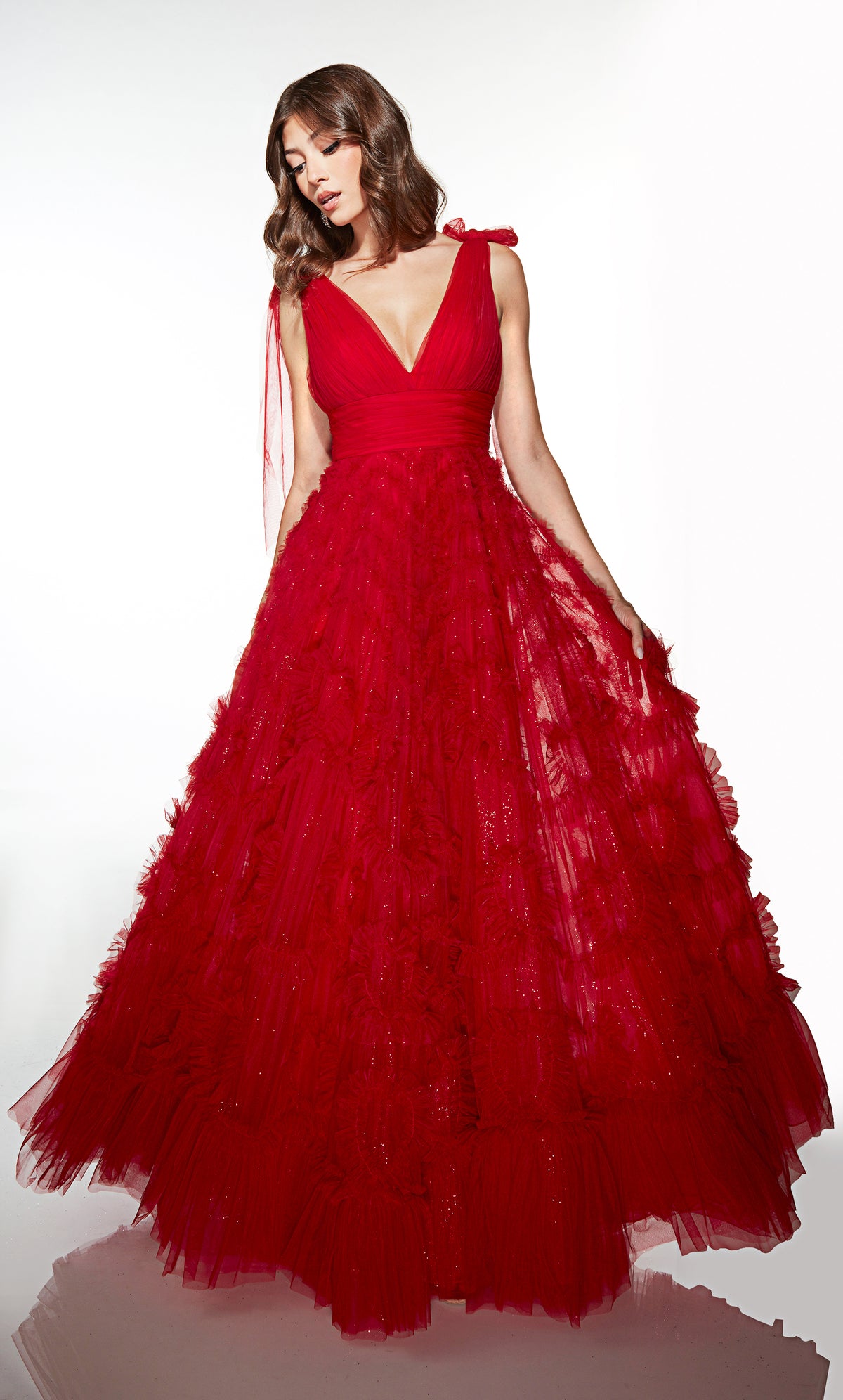 ALYCE Paris 62079 Alyce Long V-neckline Ruffles A Line Dress