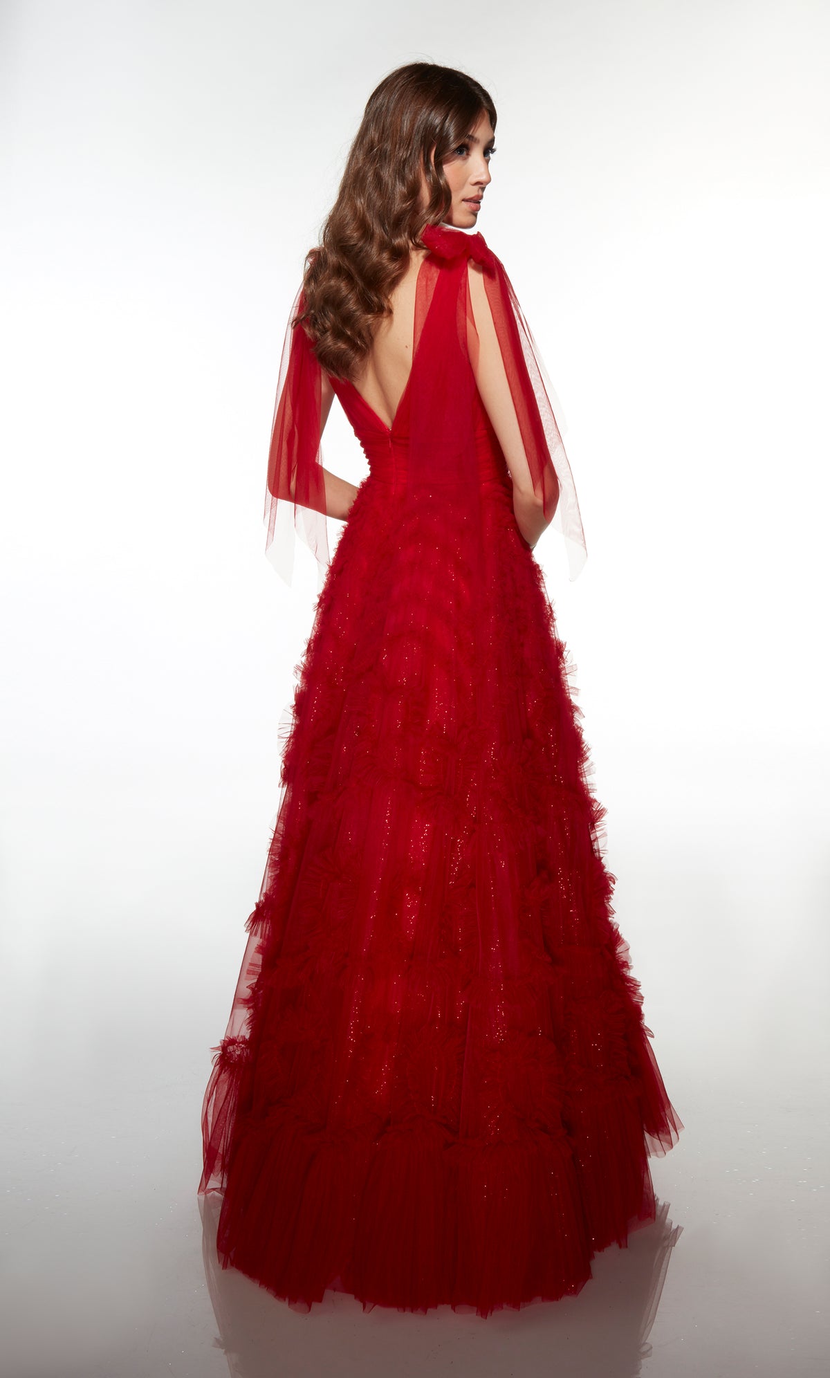 ALYCE Paris 62079 Alyce Long V-neckline Ruffles A Line Dress