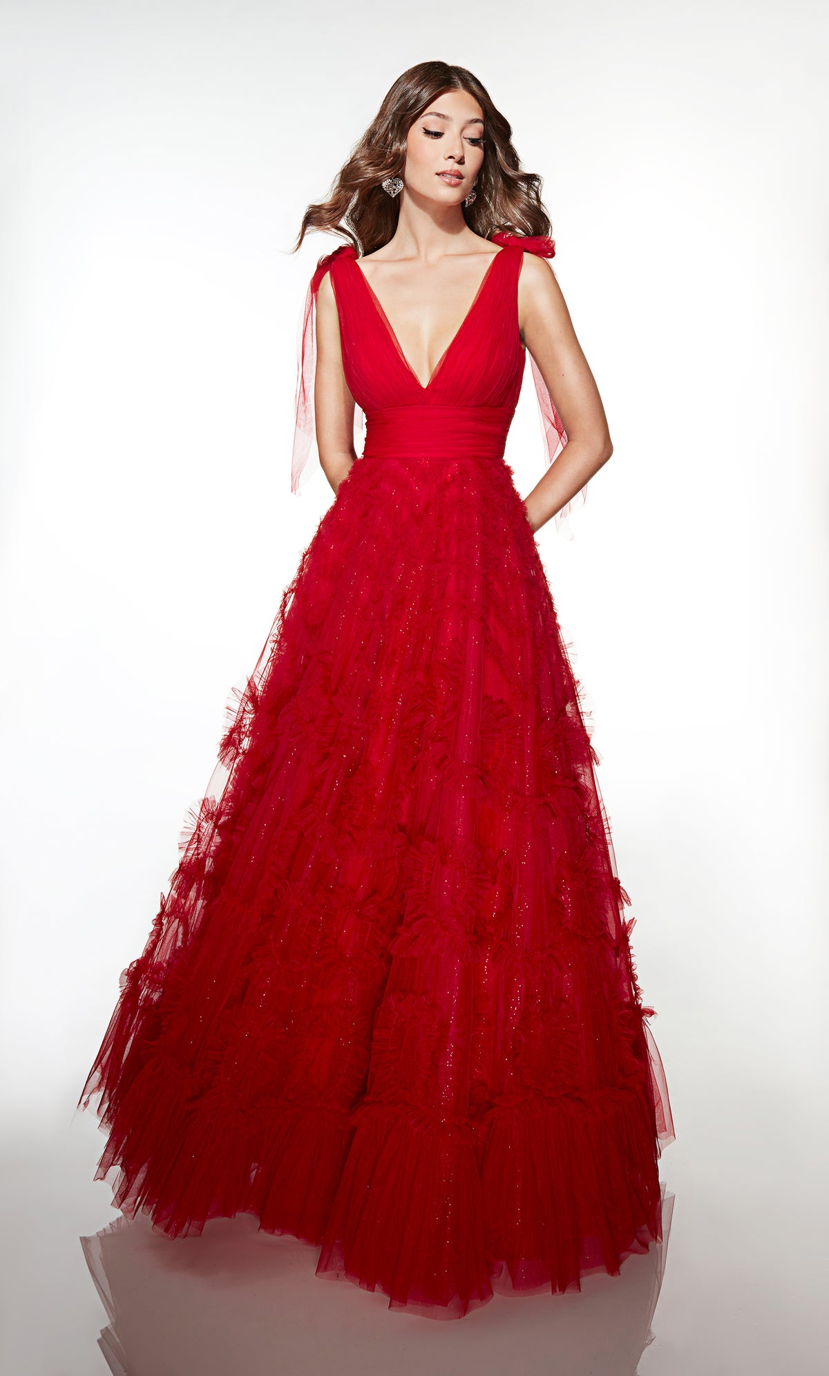 ALYCE Paris 62079 Alyce Long V-neckline Ruffles A Line Dress