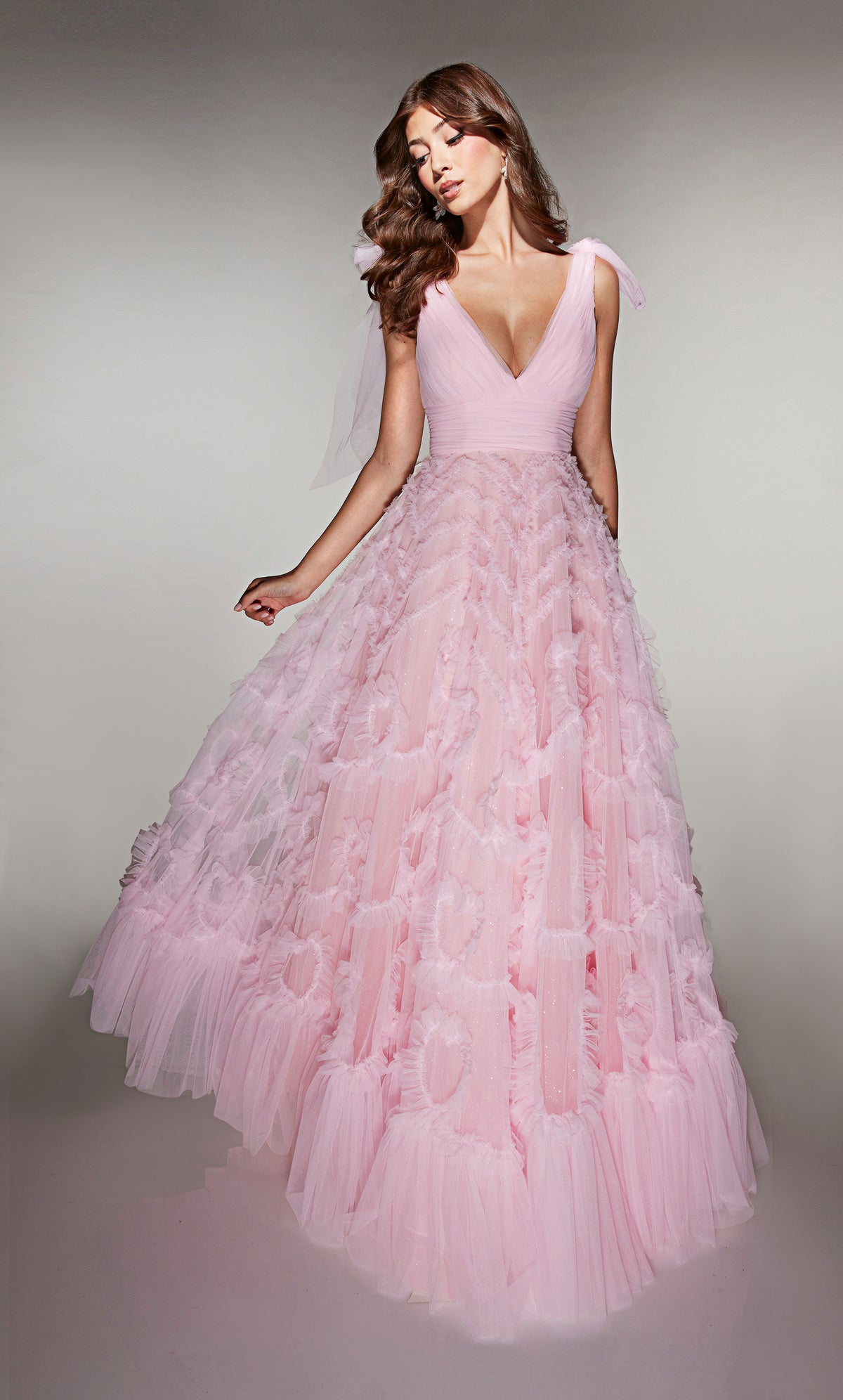 ALYCE Paris 62079 Alyce Long V-neckline Ruffles A Line Dress