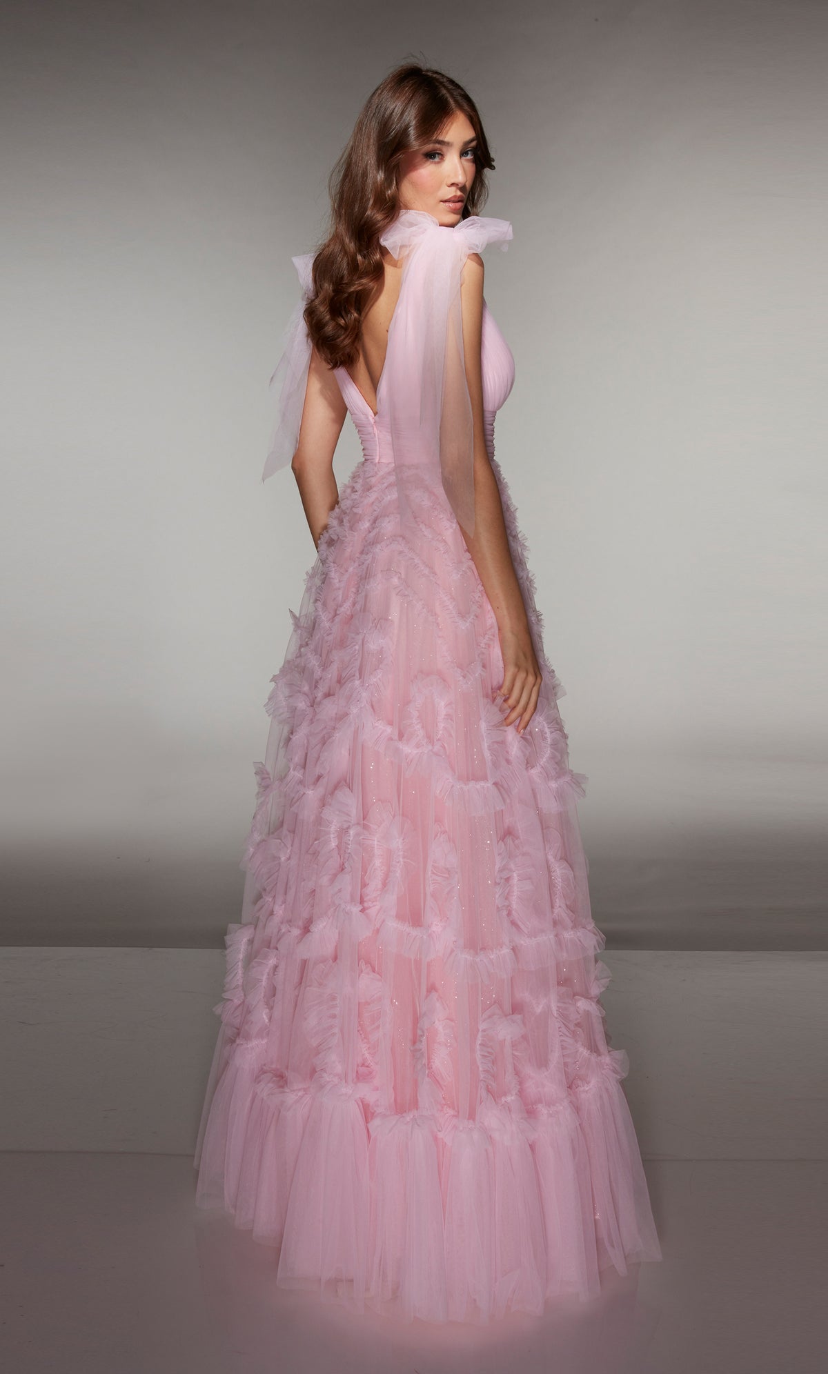 ALYCE Paris 62079 Alyce Long V-neckline Ruffles A Line Dress