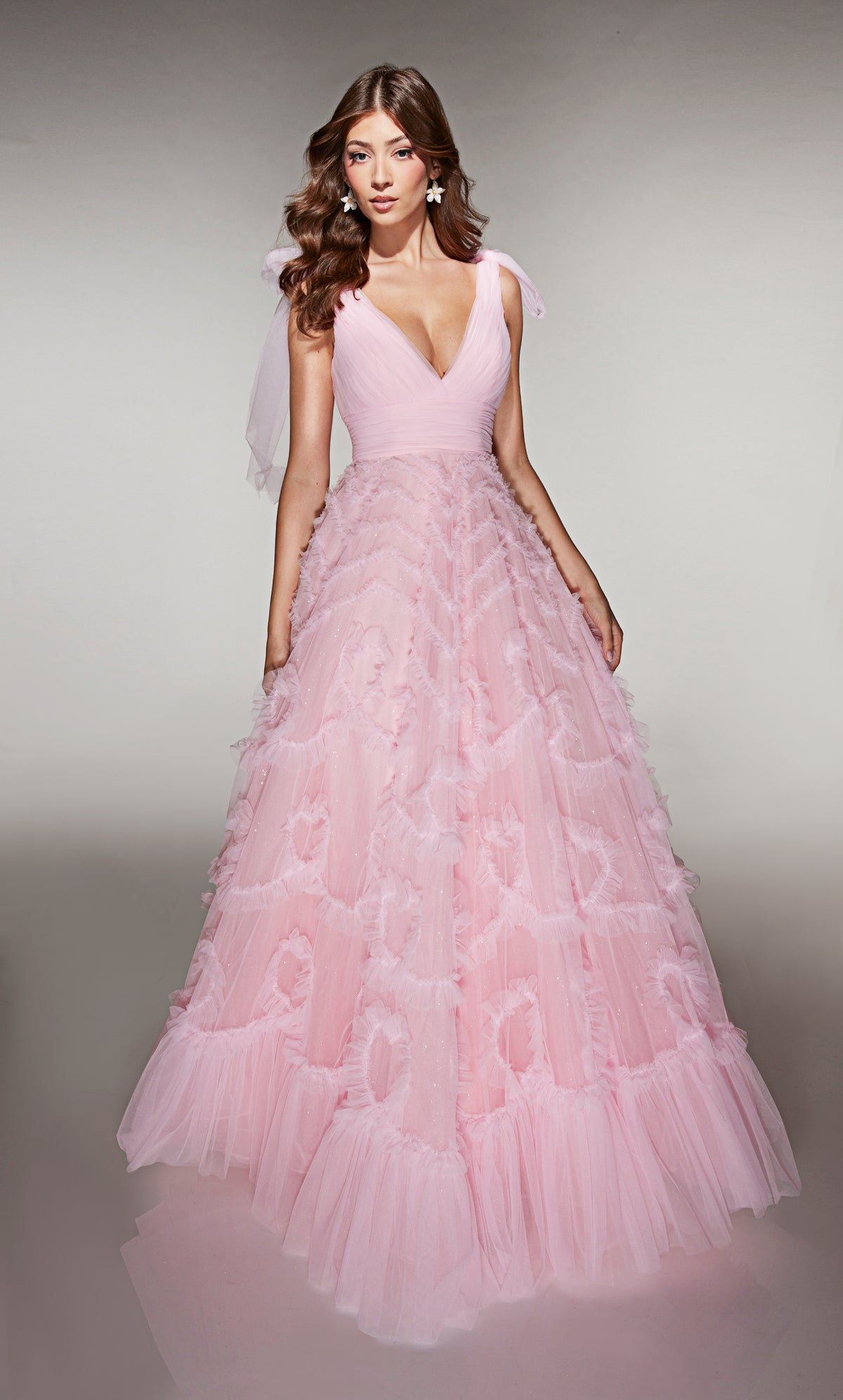 ALYCE Paris 62079 Alyce Long V-neckline Ruffles A Line Dress