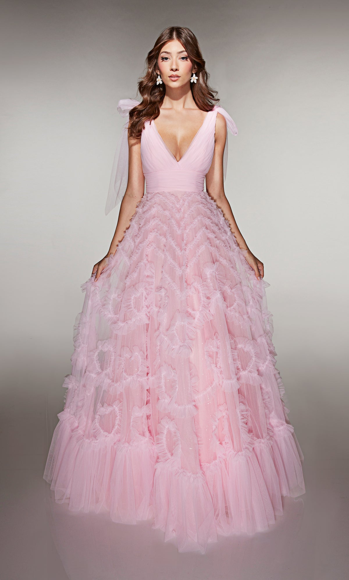 ALYCE Paris 62079 Alyce Long V-neckline Ruffles A Line Dress