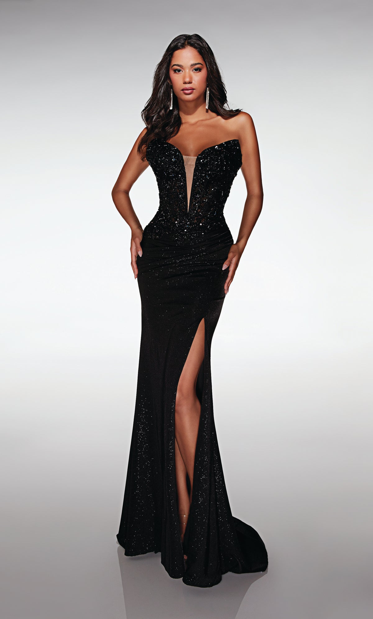 ALYCE Paris 62135 Alyce Long Plunging Neckline Illusion Straight Dress