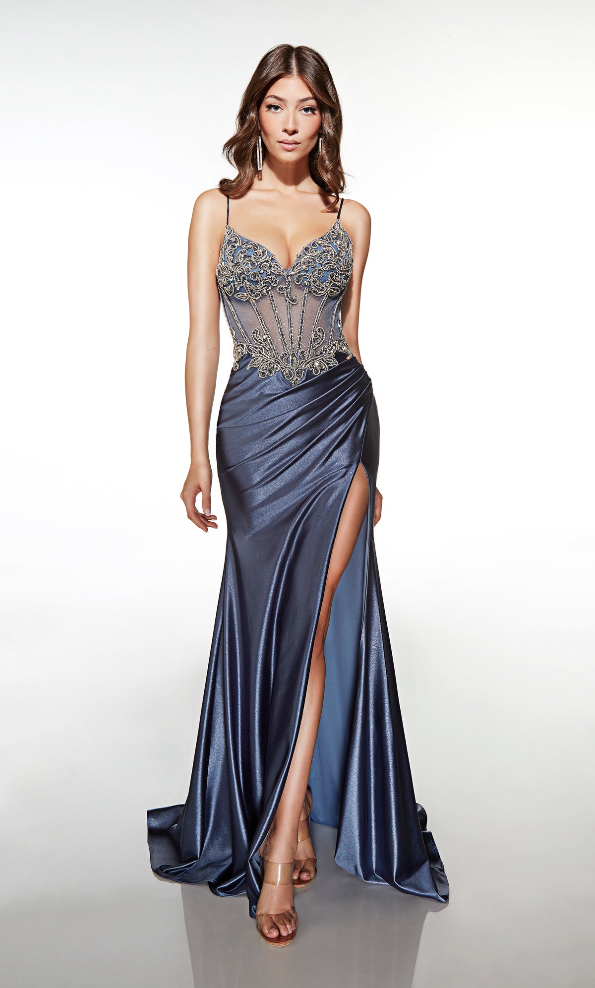 ALYCE Paris 62154 Alyce Long Cat-eye Neckline Illusion A Line Dress