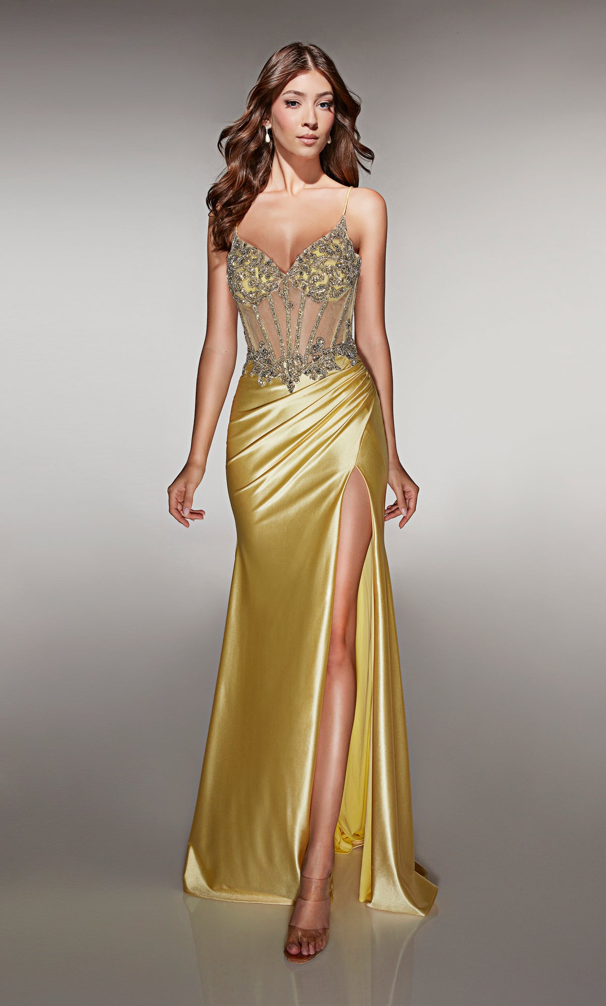 ALYCE Paris 62154 Alyce Long Cat-eye Neckline Illusion A Line Dress