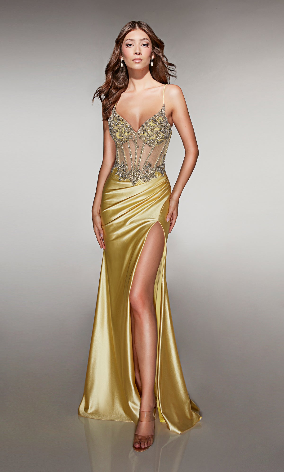 ALYCE Paris 62154 Alyce Long Cat-eye Neckline Illusion A Line Dress
