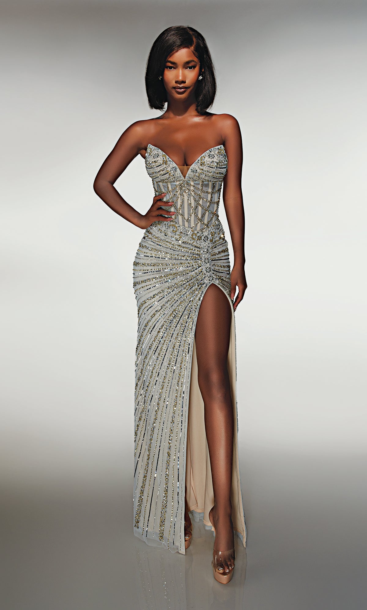 ALYCE Paris 62167 Alyce Long Plunging Neckline Corset Straight Dress