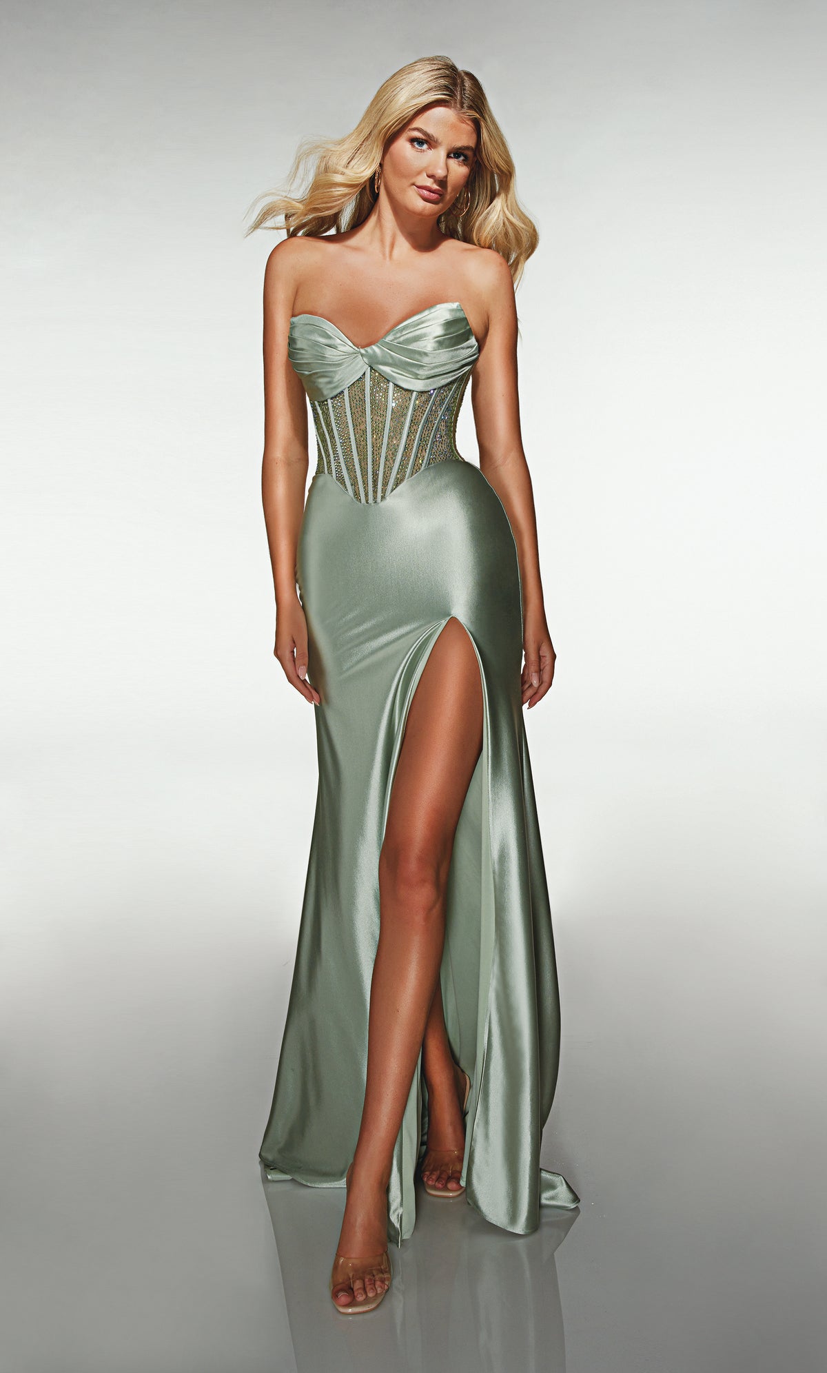 ALYCE Paris 62177 Alyce Long Cat-eye Neckline Embellished Straight Dress