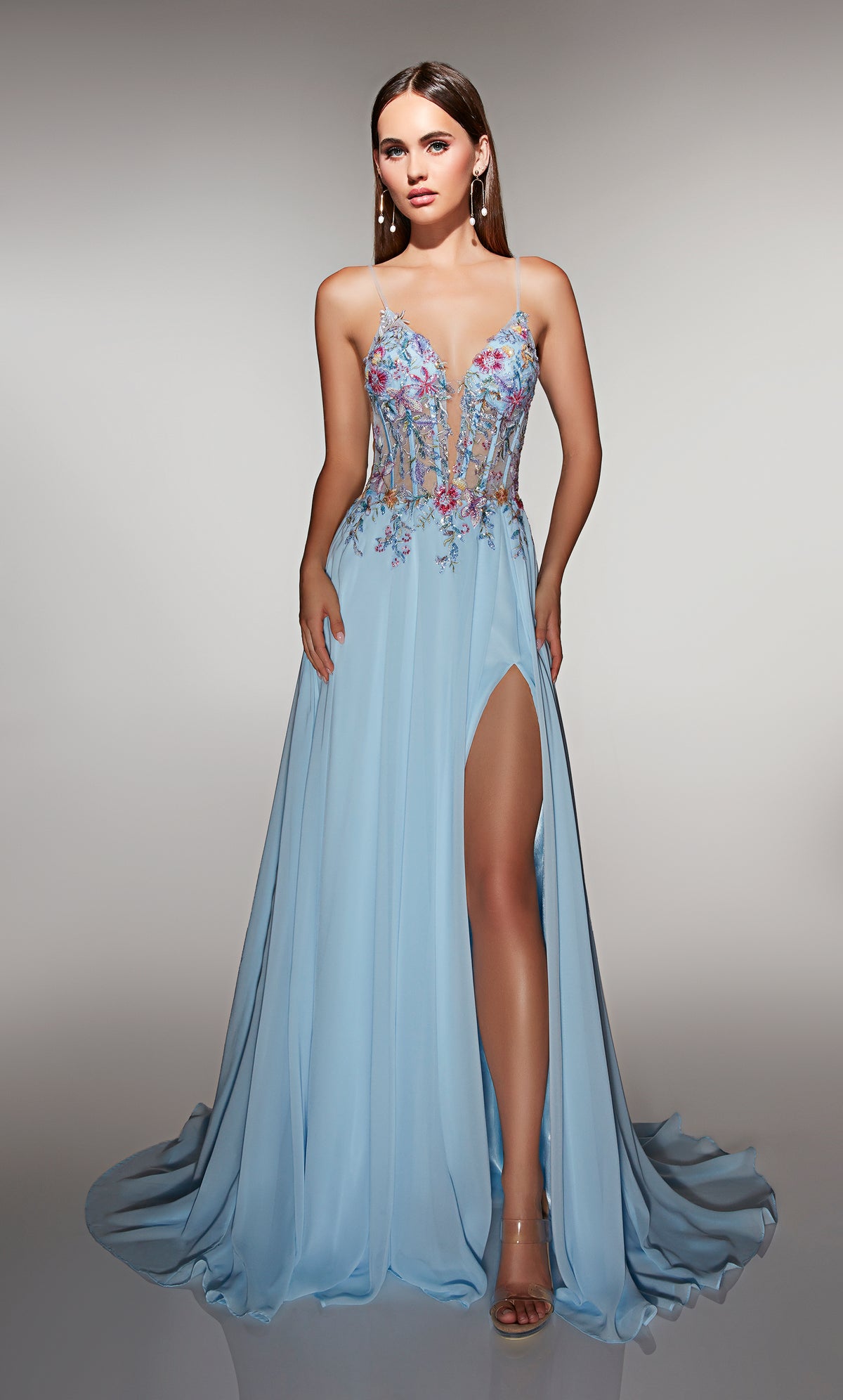 ALYCE Paris 62179 Alyce Long Plunging Neckline Slit A Line Dress