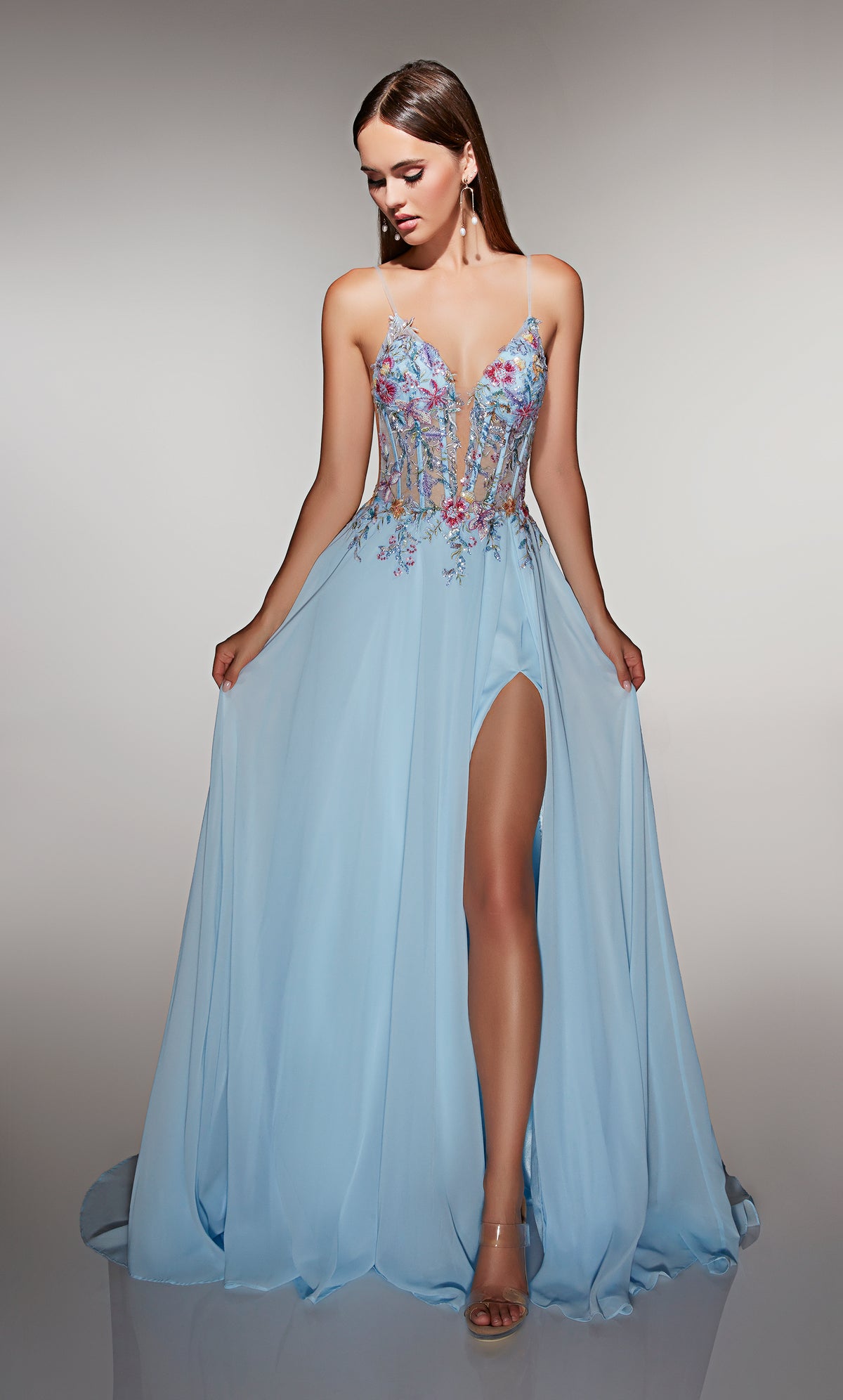 ALYCE Paris 62179 Alyce Long Plunging Neckline Slit A Line Dress