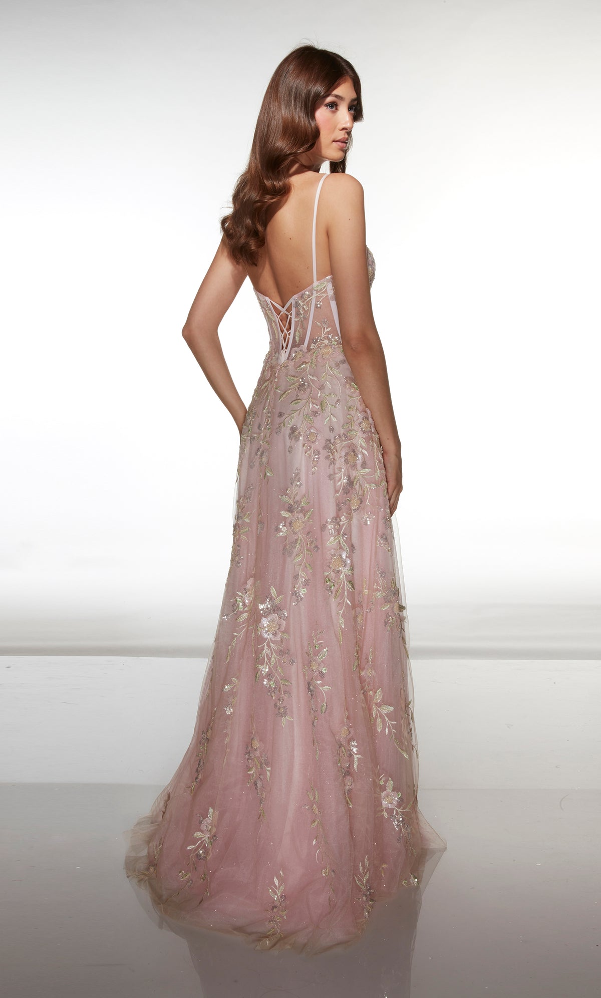 ALYCE Paris 62211 Alyce Long Plunging Neckline Shimmery/sparkly A Line Dress