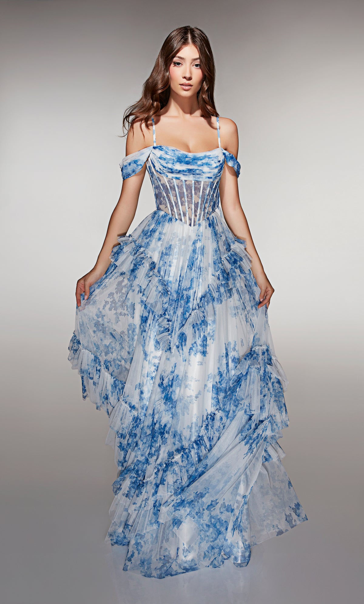 ALYCE Paris 62212 Alyce Long Scoop Neckline Ruffles A Line Dress
