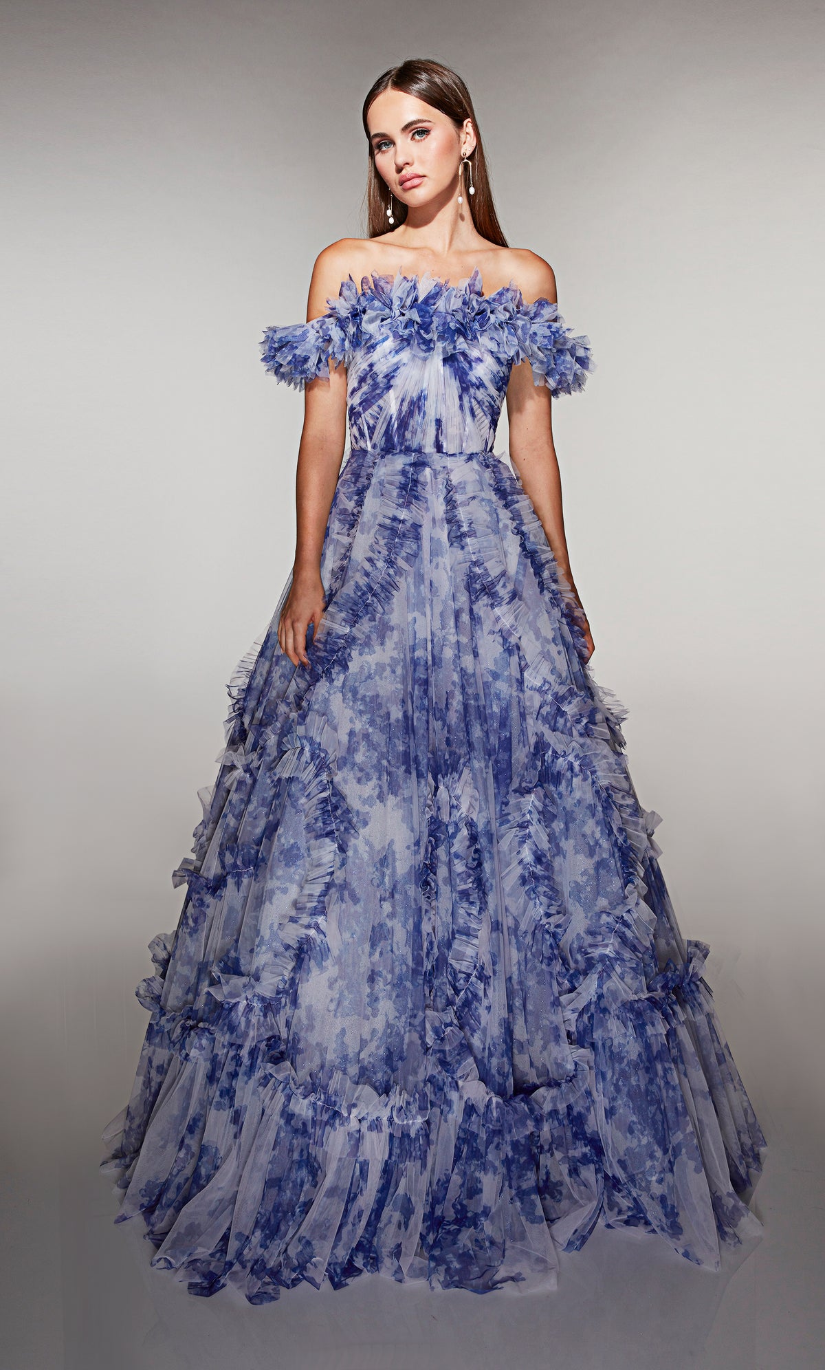 ALYCE Paris 62216 Alyce Long Off The Shoulder Neckline Ruffles Ballgown Dress